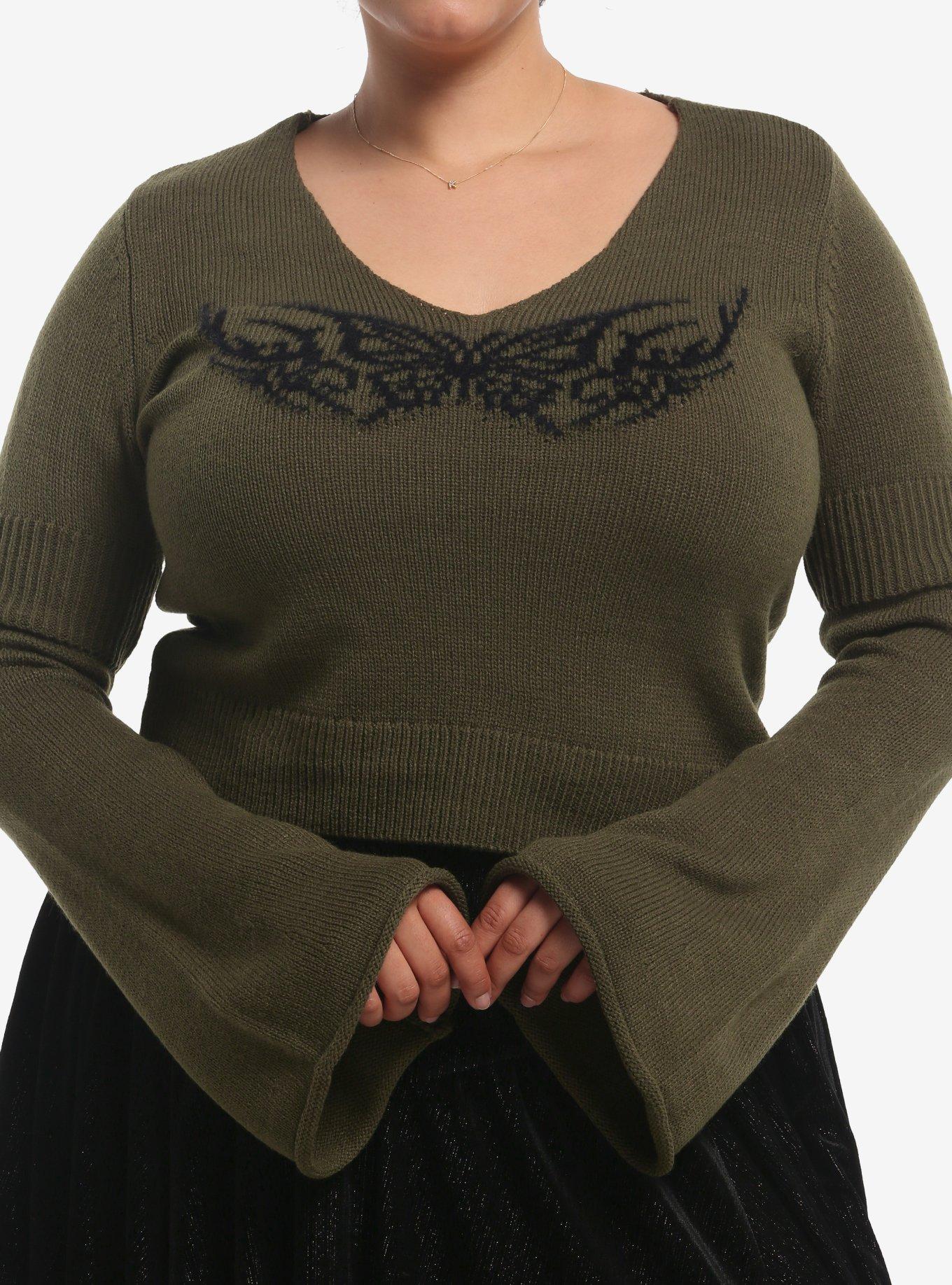 Thorn & Fable Butterfly Girls Bell Sleeve Sweater Plus Size