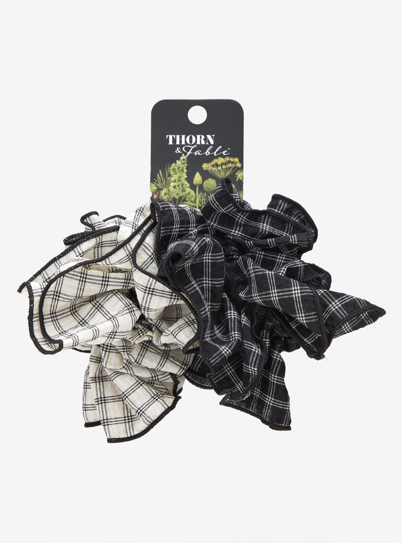 Thorn & Fable Black & White Plaid Scrunchie Set, , hi-res
