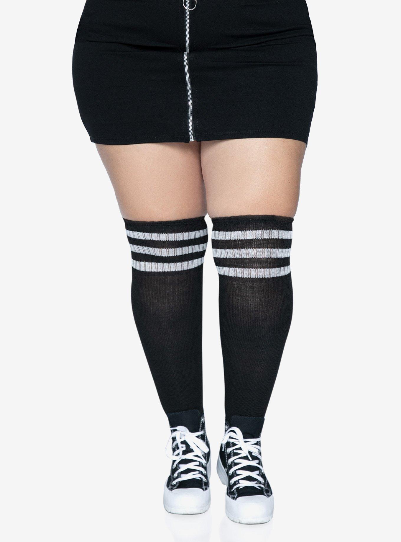 Over The Knee Athletic Socks Black Plus Size, , hi-res