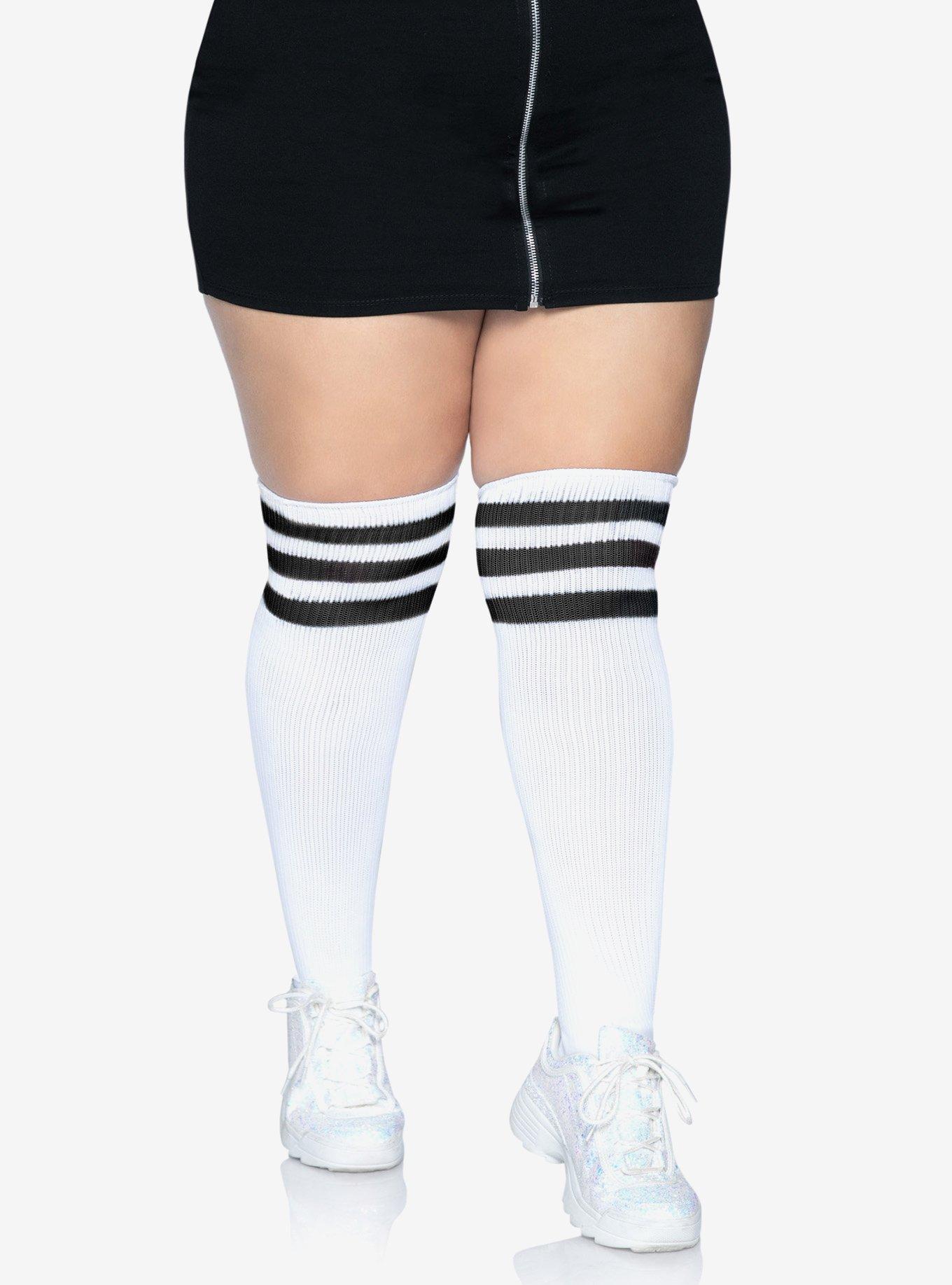 Over The Knee Athletic Socks White Plus Size, , hi-res