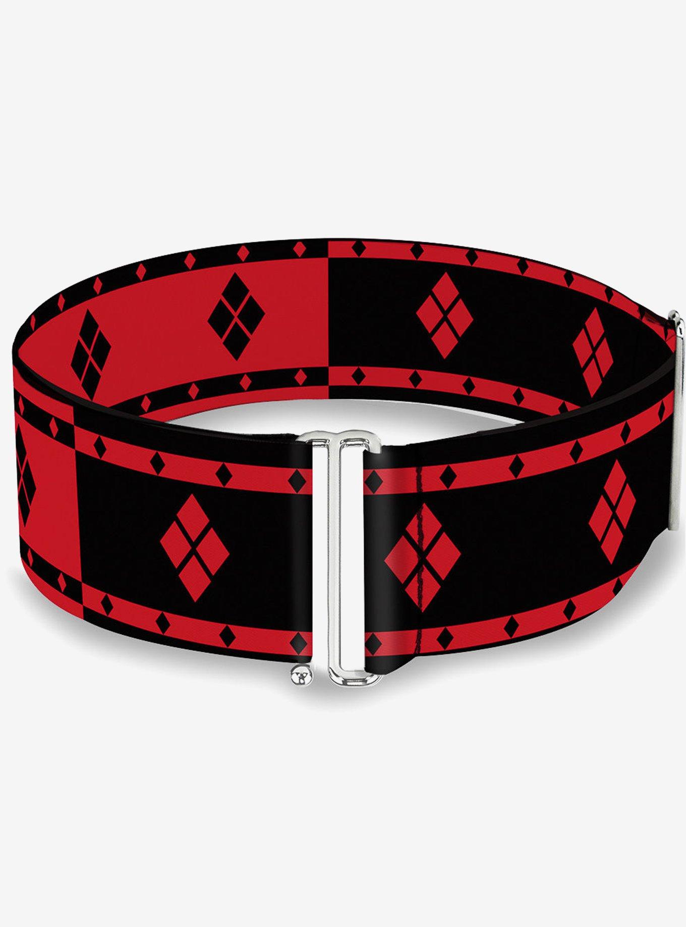 DC Comics Harley Quinn Diamonds Stripe Split Red Black Cinch Belt, , hi-res