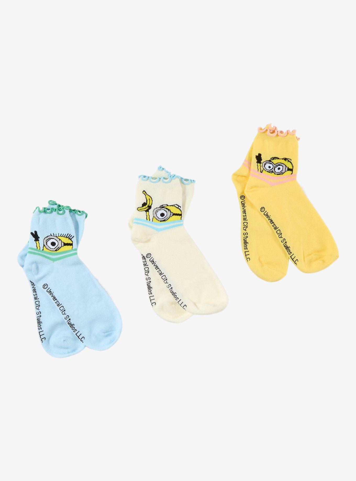 Minions Lettuce Hem Quarter Crew Sock Set, , hi-res
