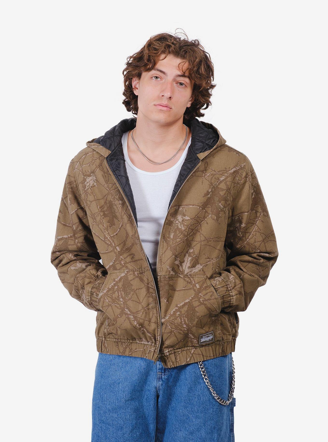 Quilt Lined Hooded Canvas Jacket Olive Rt Camo, , hi-res