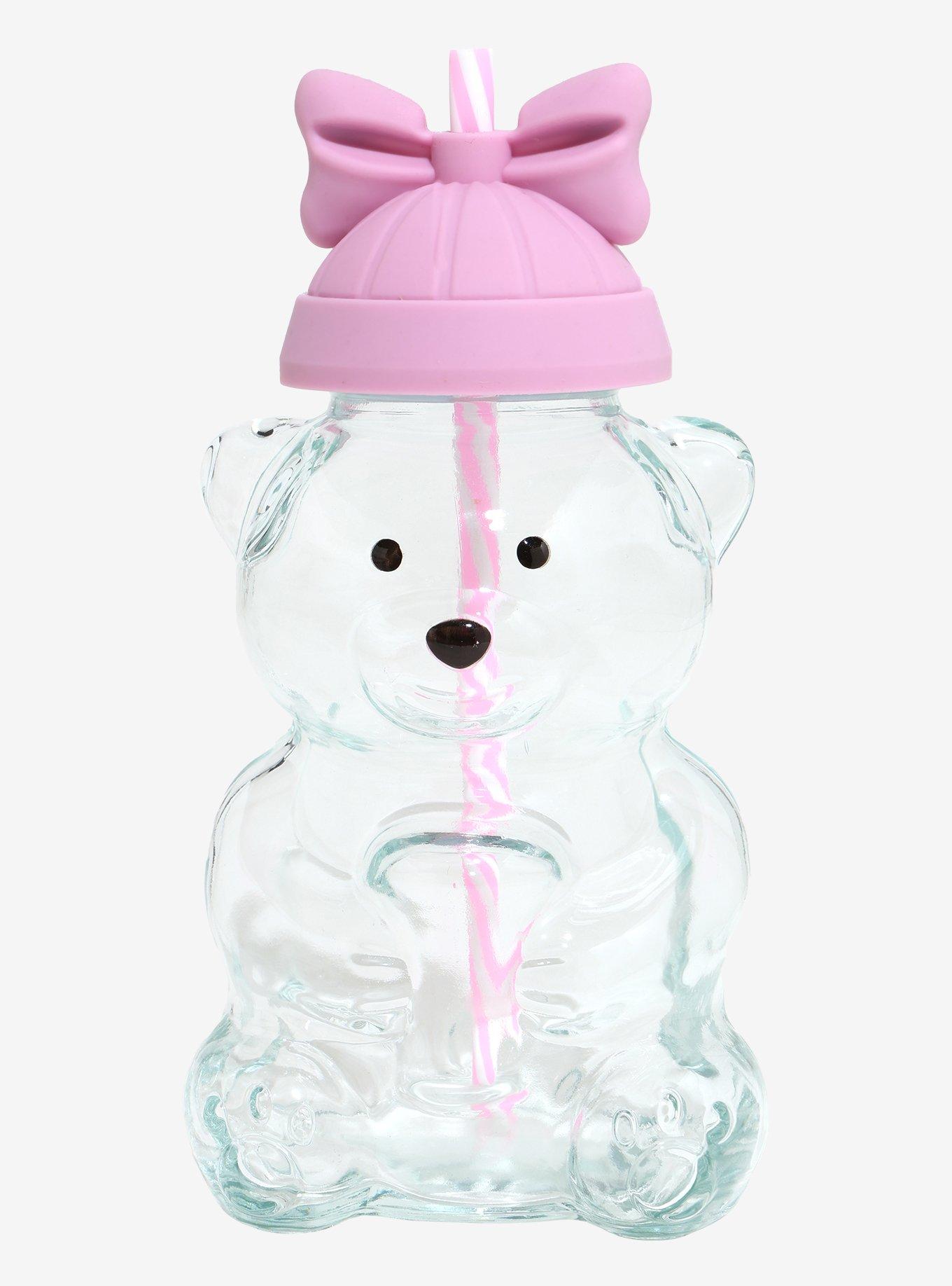 Pink Bow Beanie Bear Cup With Straw, , hi-res