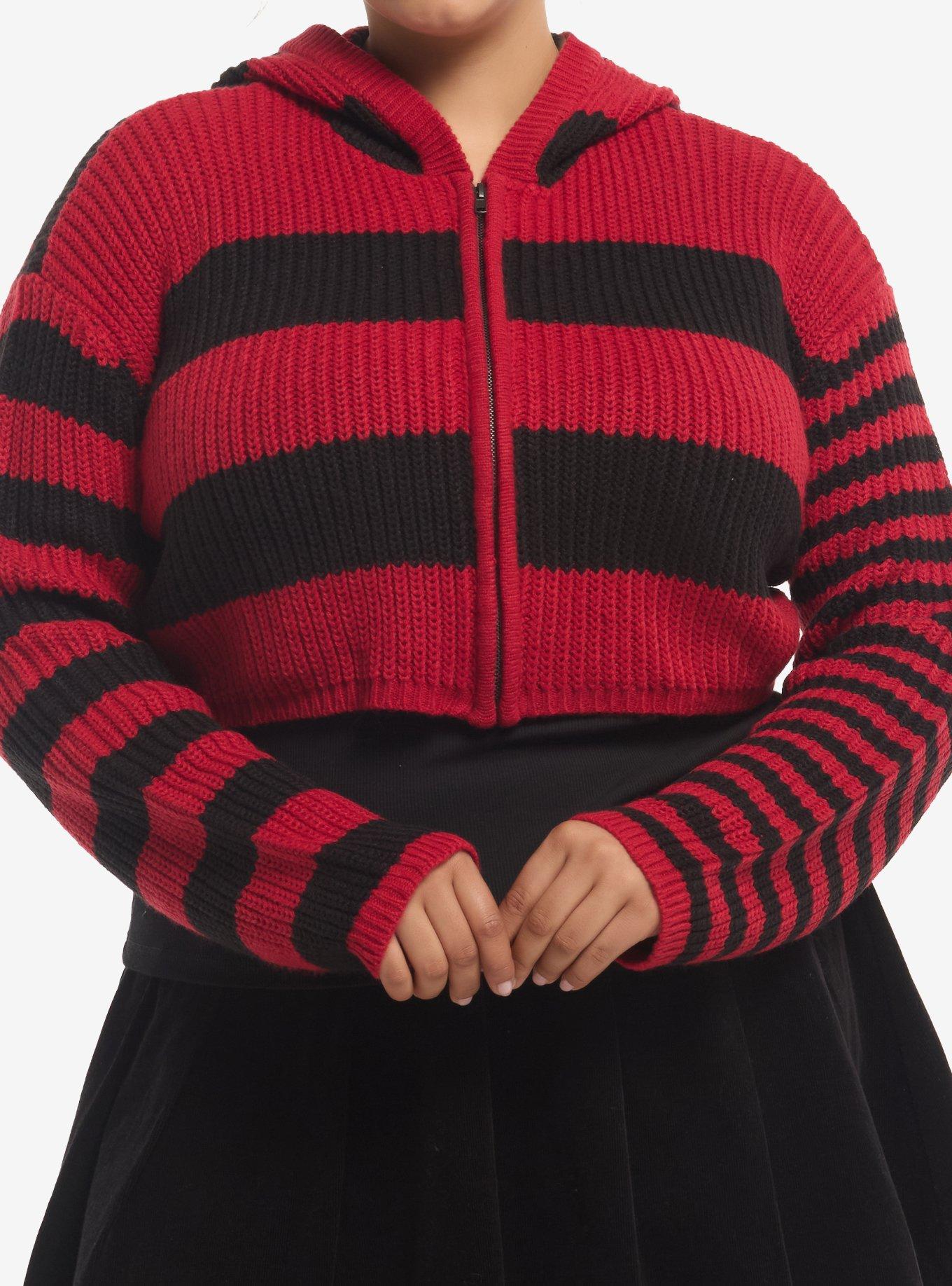SOCIALCOLLISION Social Collision Black & Red Stripe Girls Crop Hoodie Plus Size