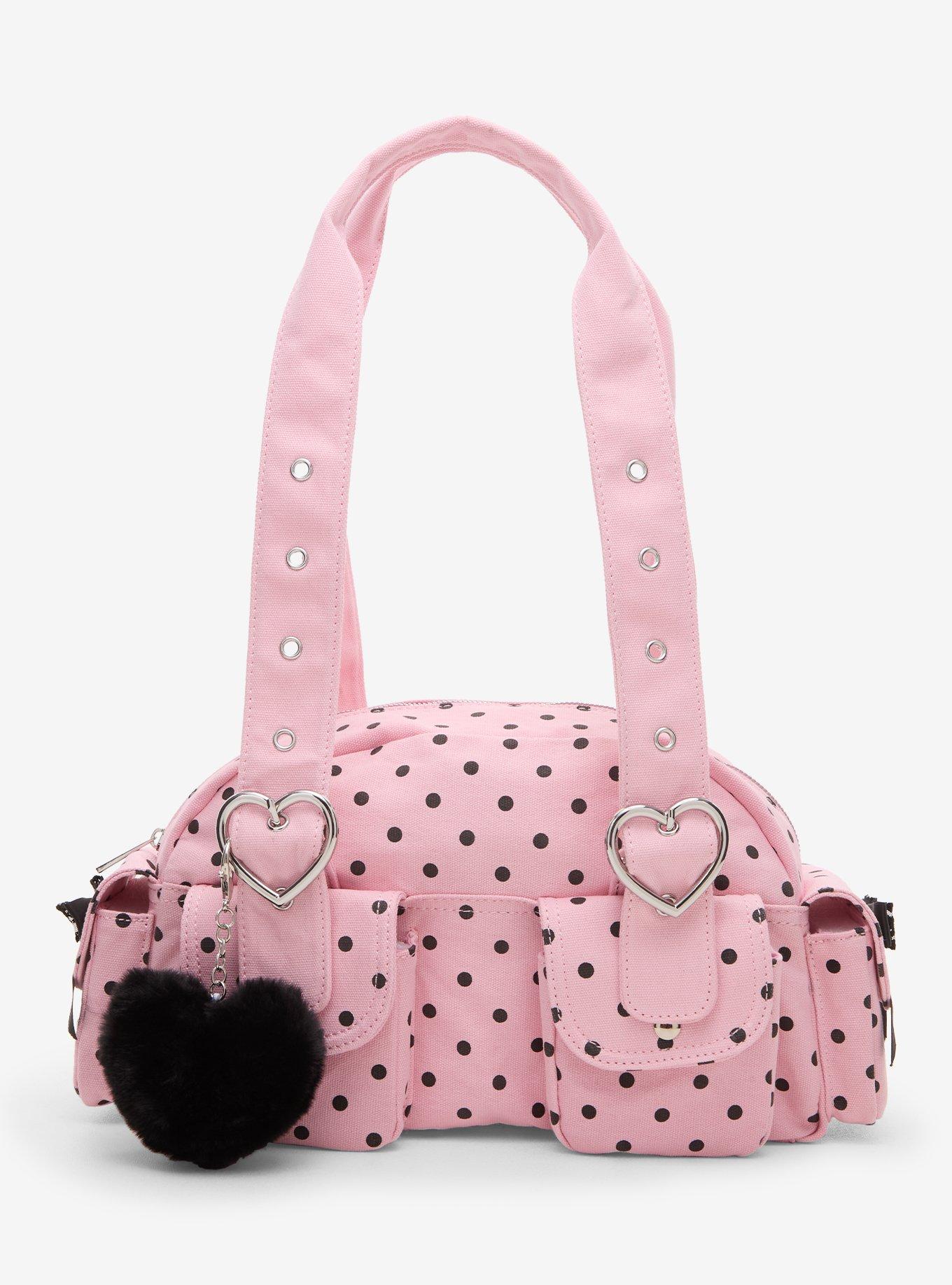 Pink & Black Polka Dot Heart Shoulder Bag