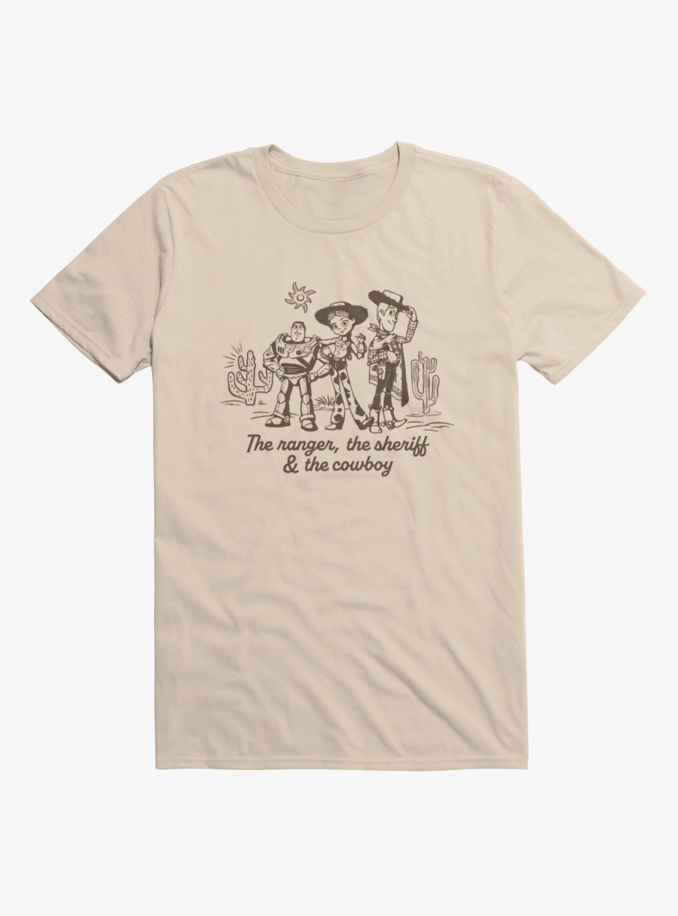 Disney Pixar Toy Story 5 Movie Ranger Sherrif Cowboy Outline Buzz Jessie Woody T-Shirt, , hi-res