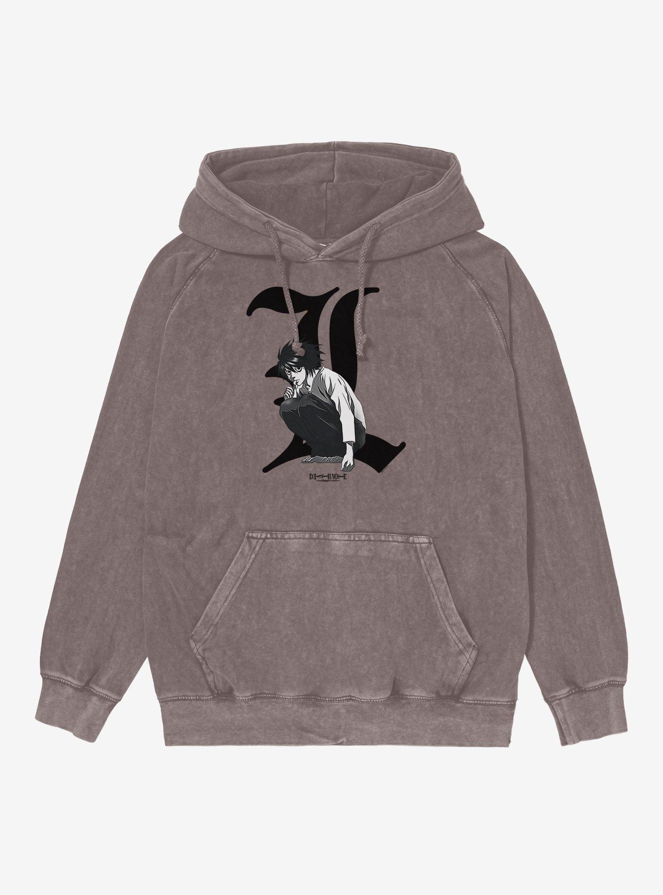 Death Note L Portrait Mineral Wash Hoodie, , hi-res