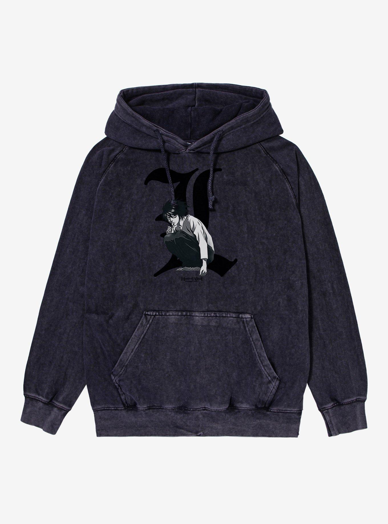 Death Note L Portrait Mineral Wash Hoodie, , hi-res