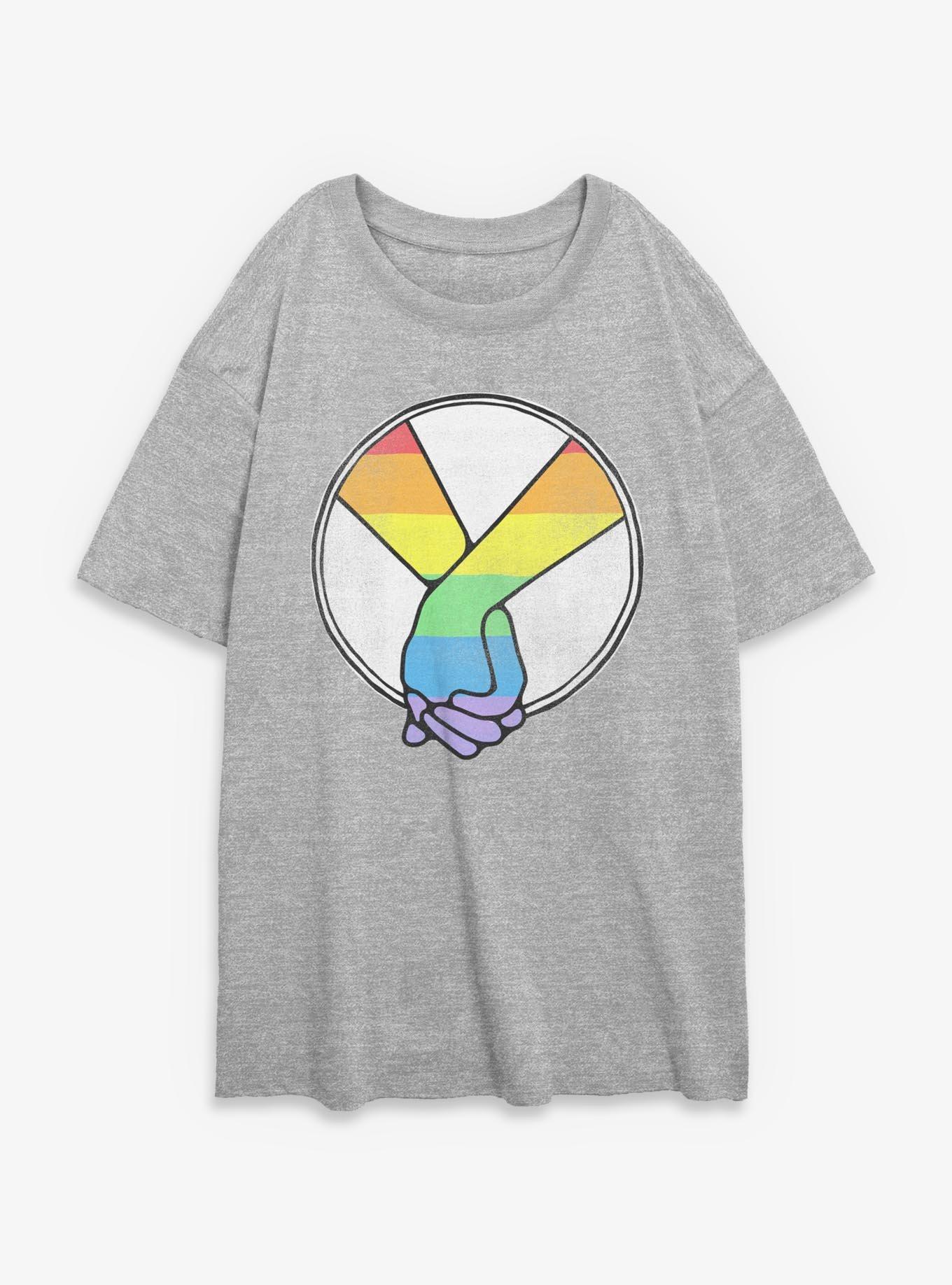 Holding Hands Pride Girls Oversized T-Shirt, ATH HTR, hi-res view 1