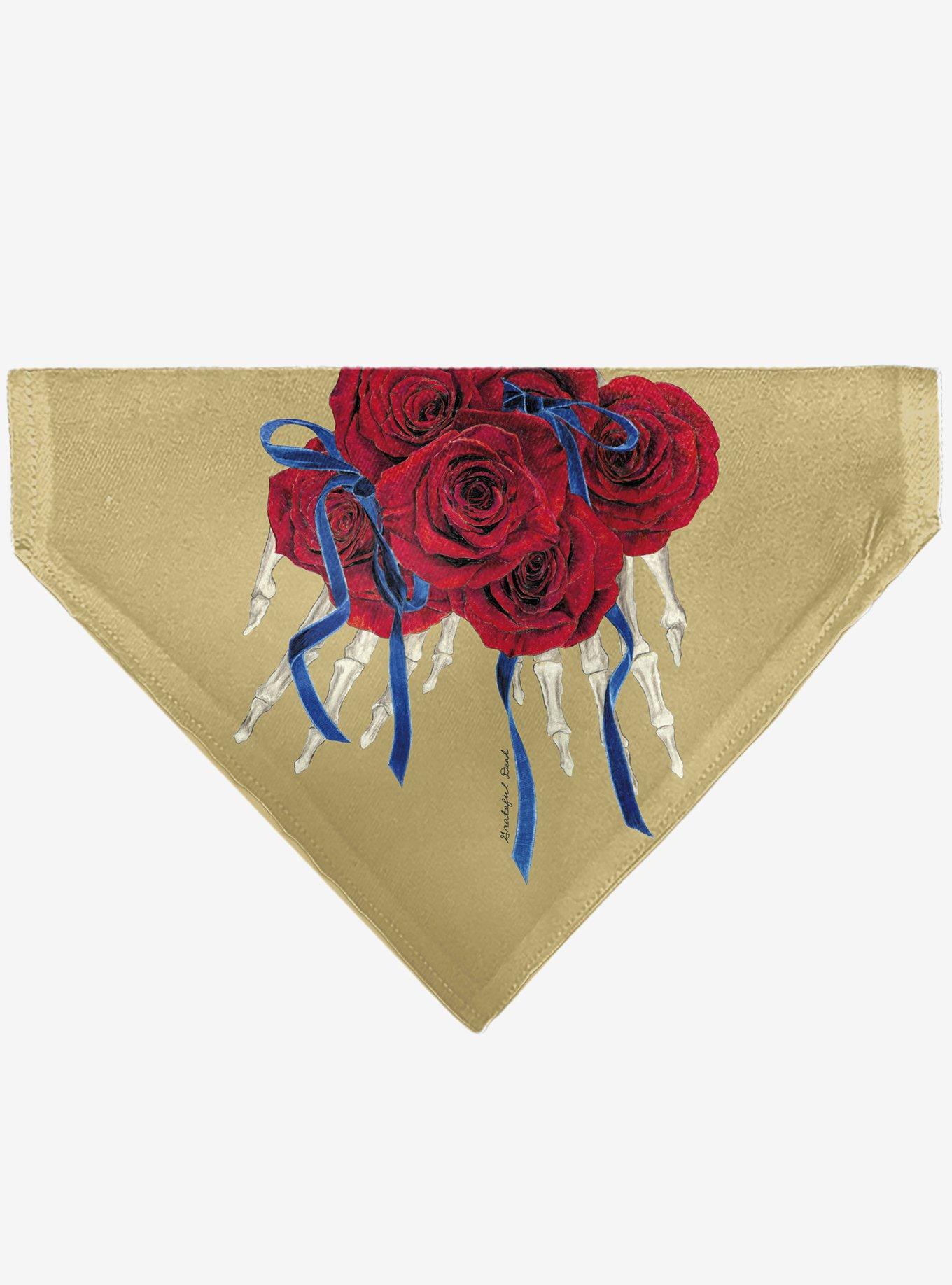 Grateful Dead The Other One Roses and Text Tan Slip On Collar Pet Bandana - Bandana Only, , hi-res