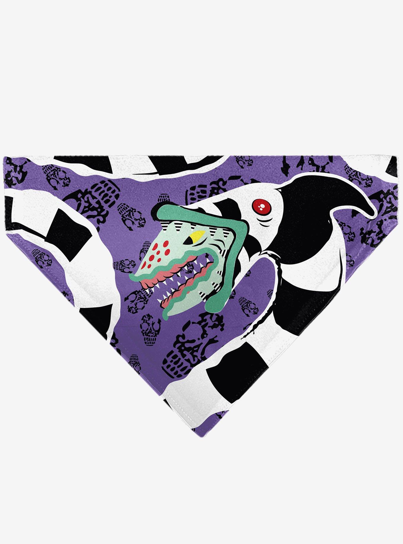 Beetlejuice Sandworm Pose and Skulls Icon Purple Black Slip On Collar Pet Bandana - Bandana Only, , hi-res