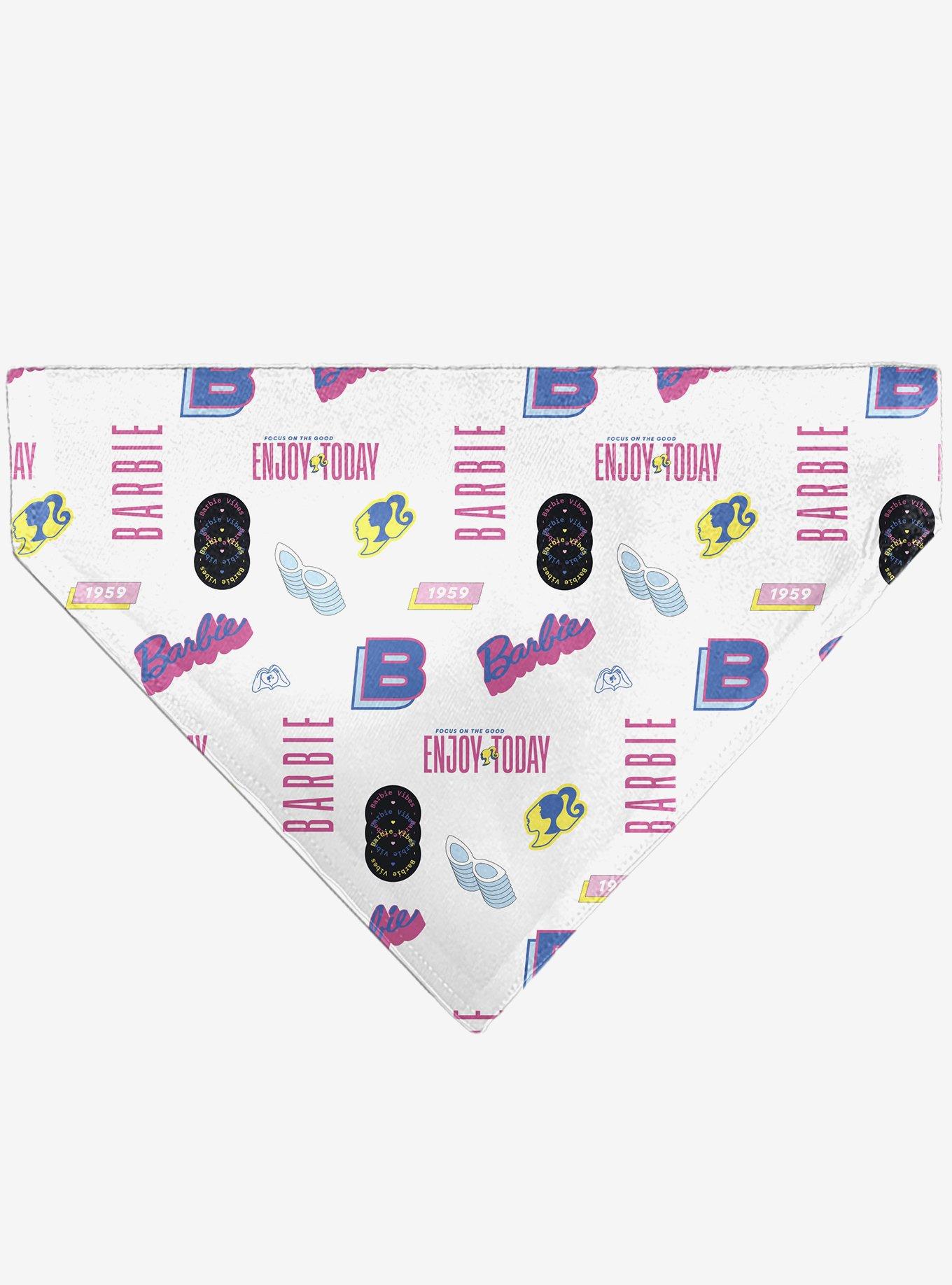 Barbie Enjoy Today Text and Icons Collage Slip On Collar Pet Bandana - Bandana Only, , hi-res