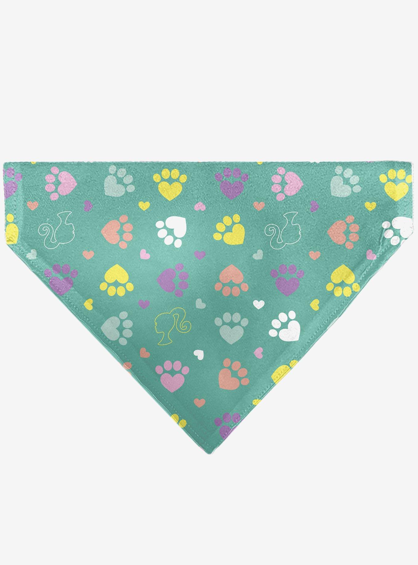 Barbie Paw Print Icons and Script Multi Pastel Slip On Collar Pet Bandana - Bandana Only, , hi-res