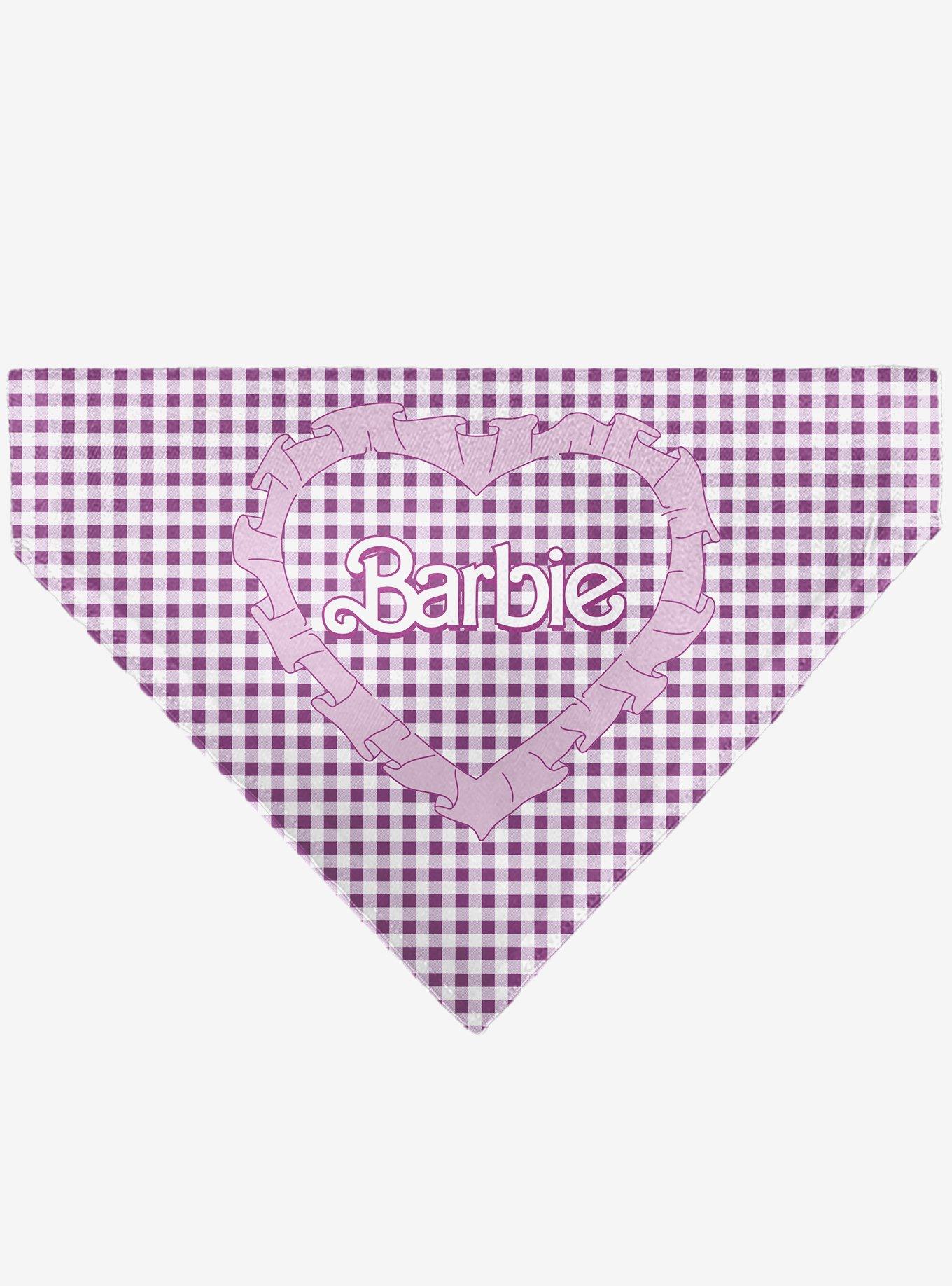 Barbie Heart Text Logo Plaid Slip On Collar Pet Bandana - Bandana Only, , hi-res