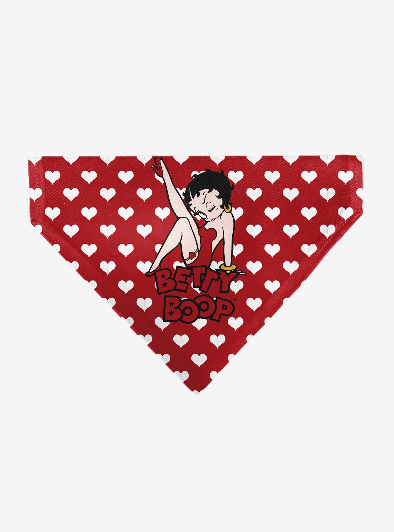 Betty Boop Seated Leg Kick Pose and Text Hearts White Slip On Collar Pet Bandana - Bandana Only, , hi-res
