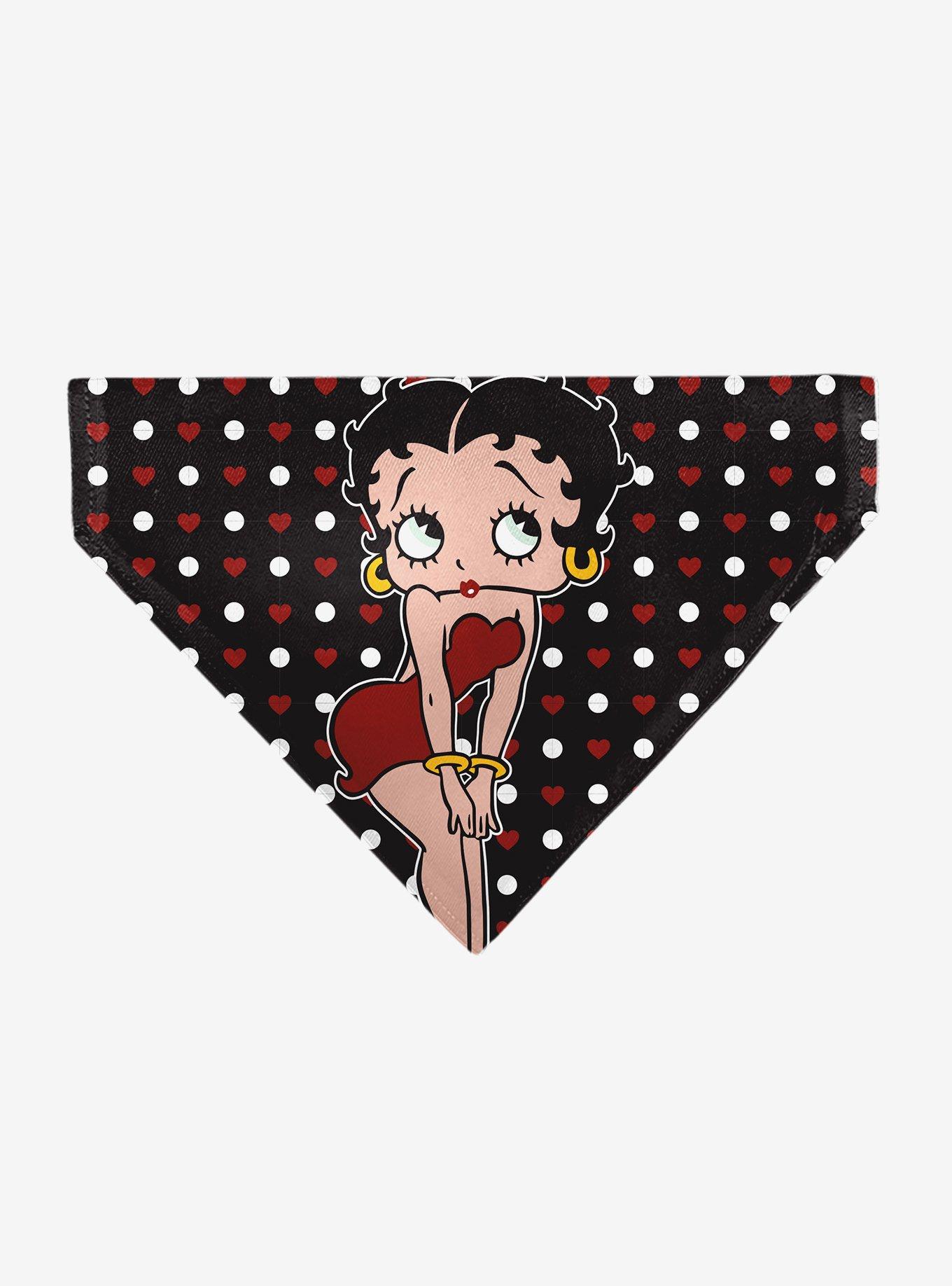Betty Boop Hands On Knees Pose Heart Polka Dot Black Slip On Collar Pet Bandana - Bandana Only, , hi-res