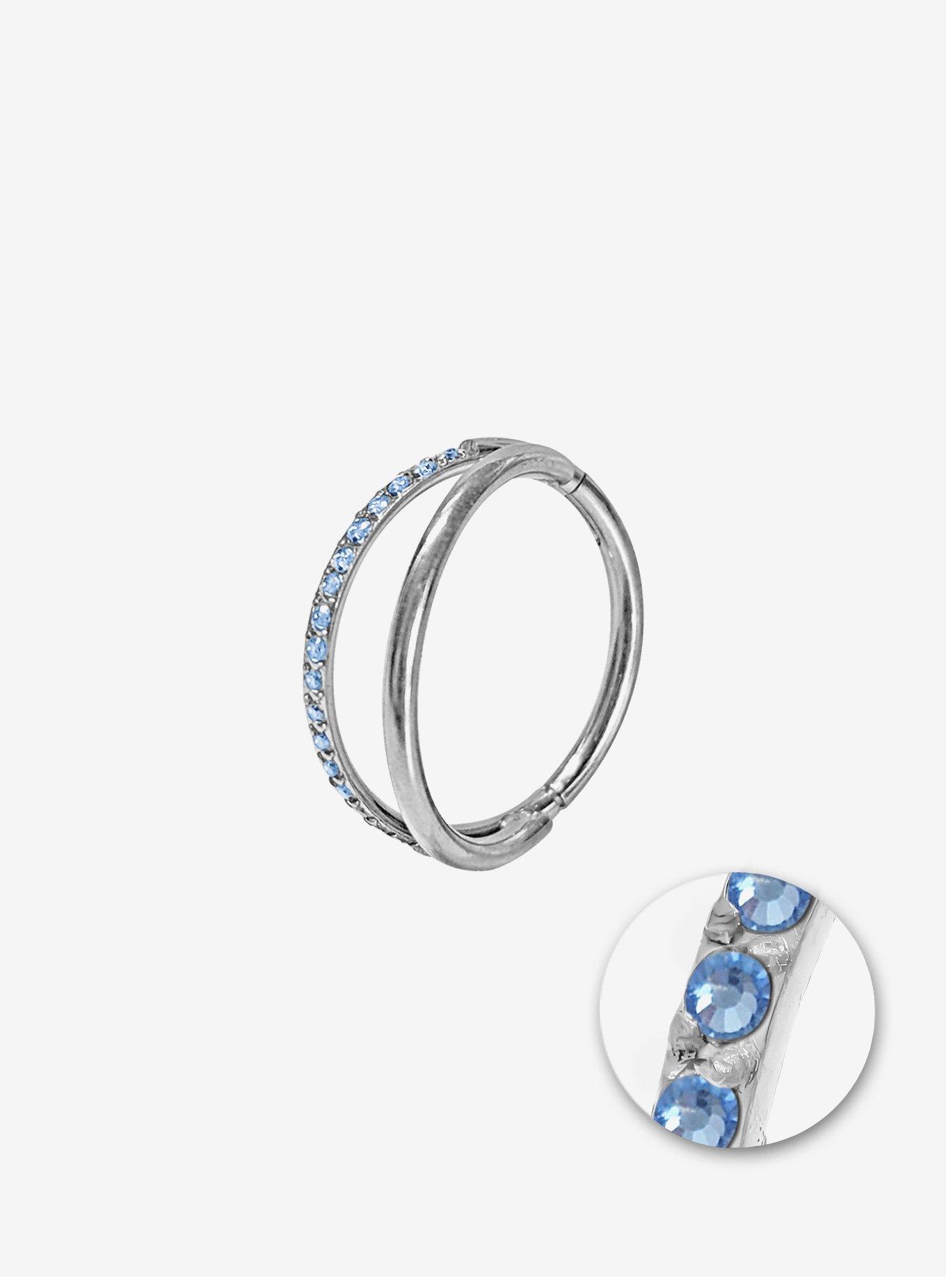 Steel Silver Blue CZ Nose Hoop, , hi-res