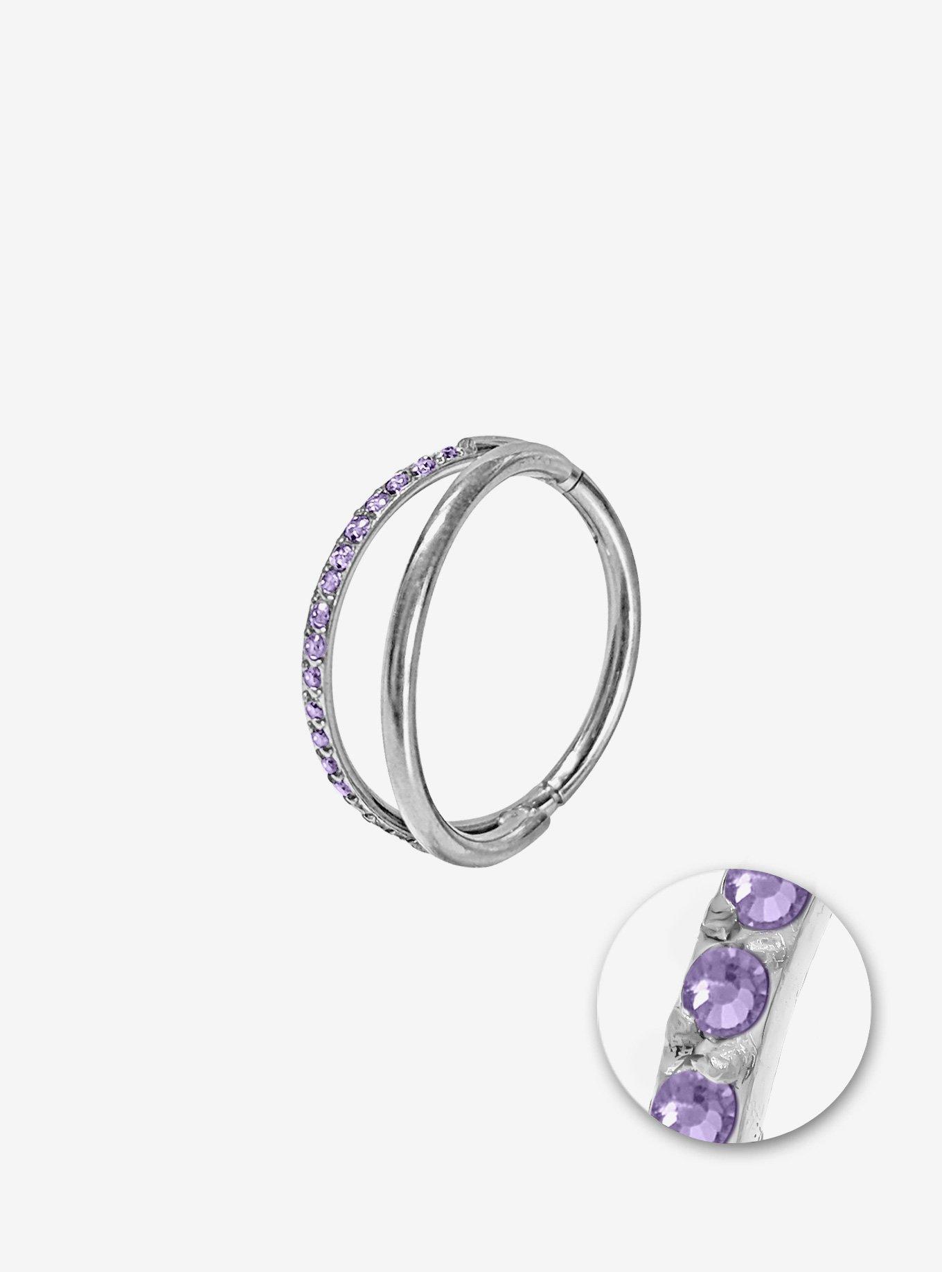 Steel Silver Purple CZ Nose Hoop, , hi-res