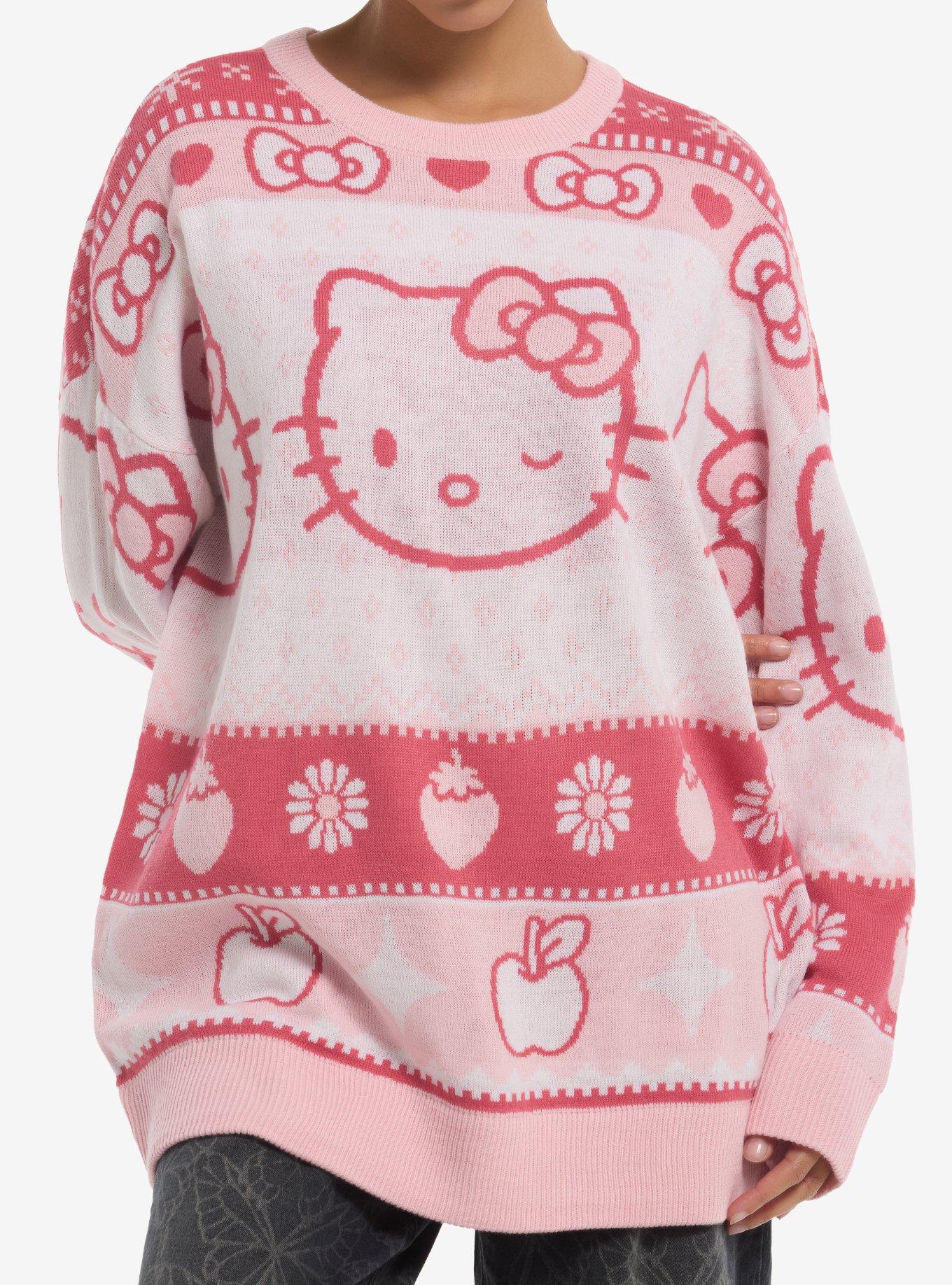 Hello Kitty Pink Fair Isle Girls Oversized Sweater