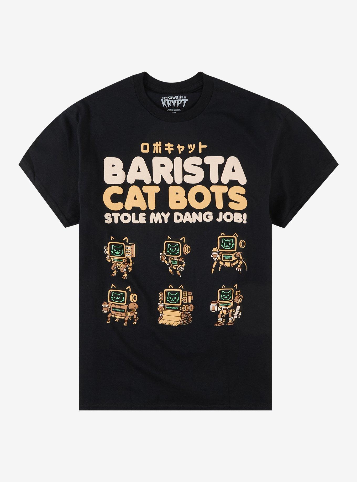 Barista Cat Bots T-Shirt By Kawaii Krypt, , hi-res