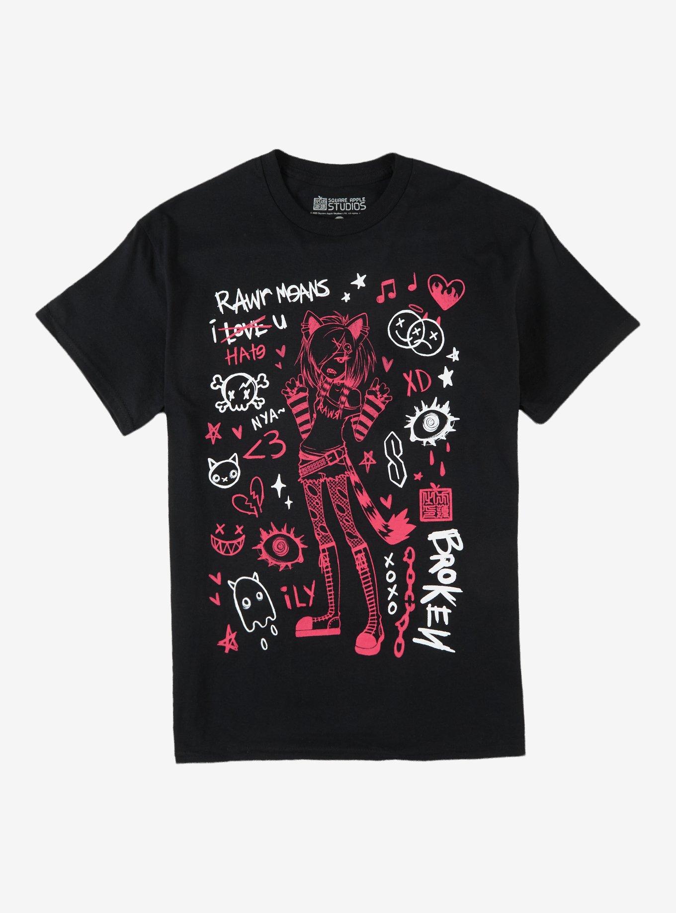 Rawr Emo Cat Person T-Shirt By Square Apple Studios, , hi-res
