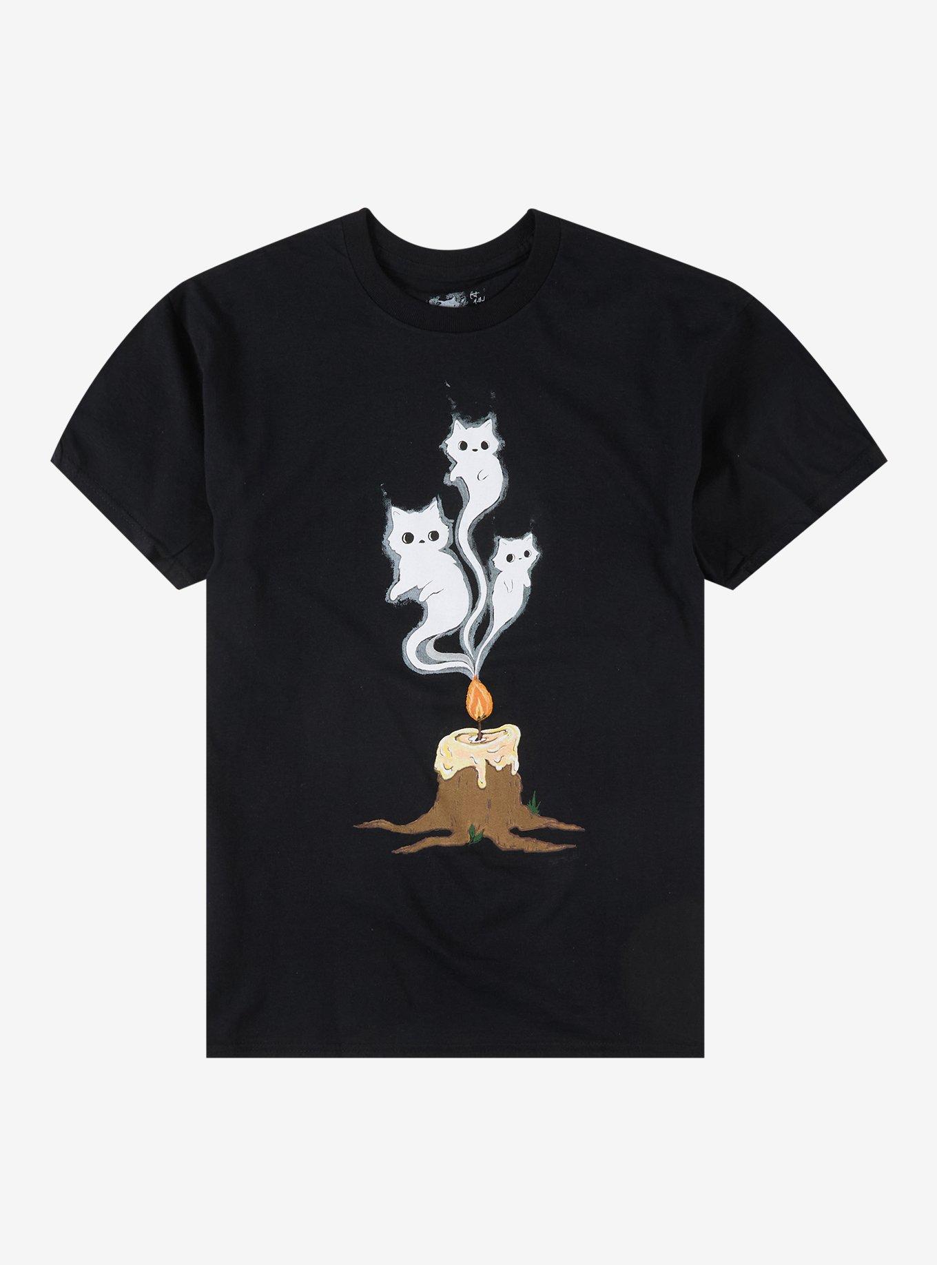 Cat Ghost Candle T-Shirt By Cat Mallard