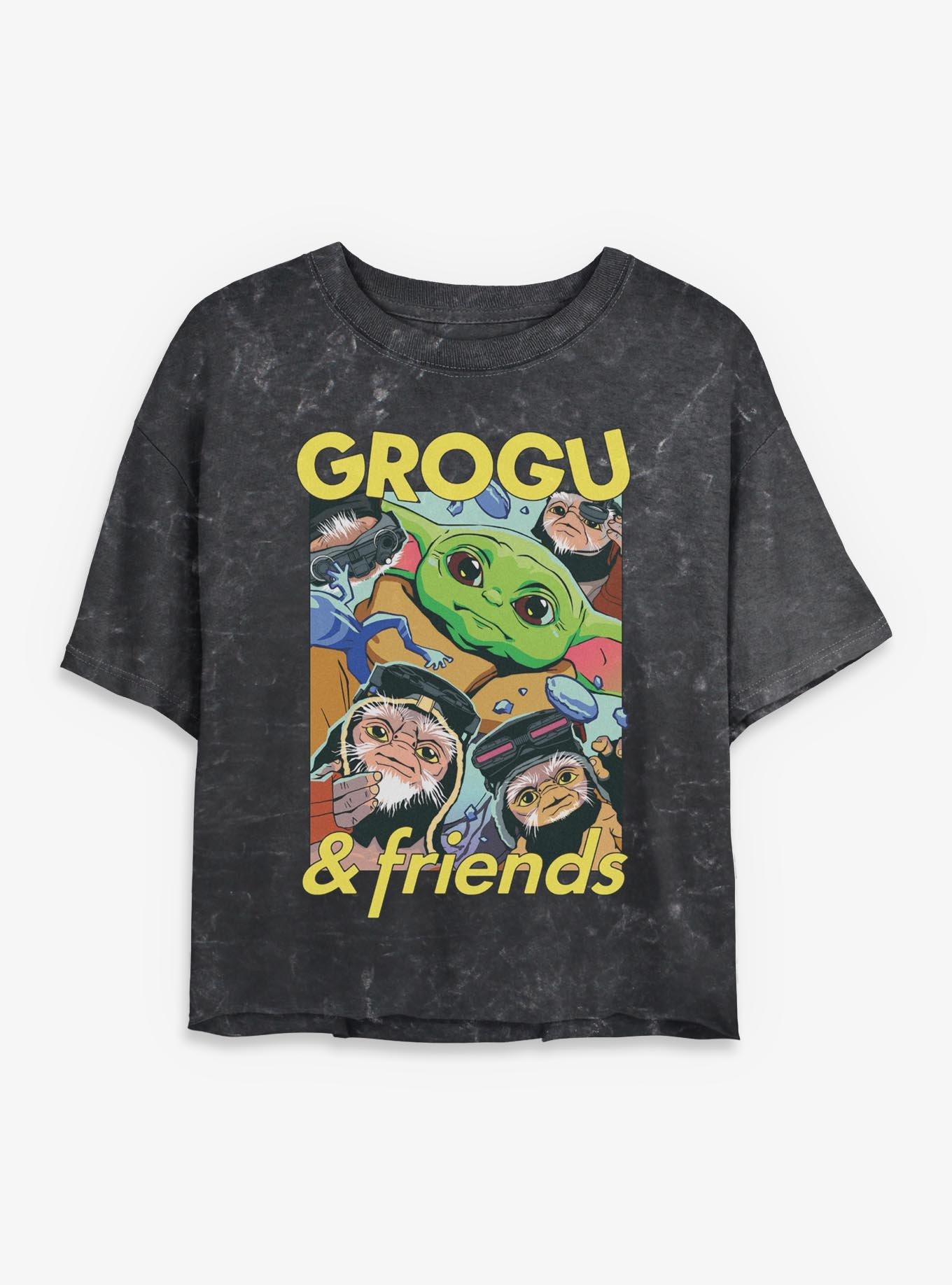 Star Wars The Mandalorian & Grogu And Friends Girls Mineral Wash Crop T-Shirt, BLACK, hi-res view 1