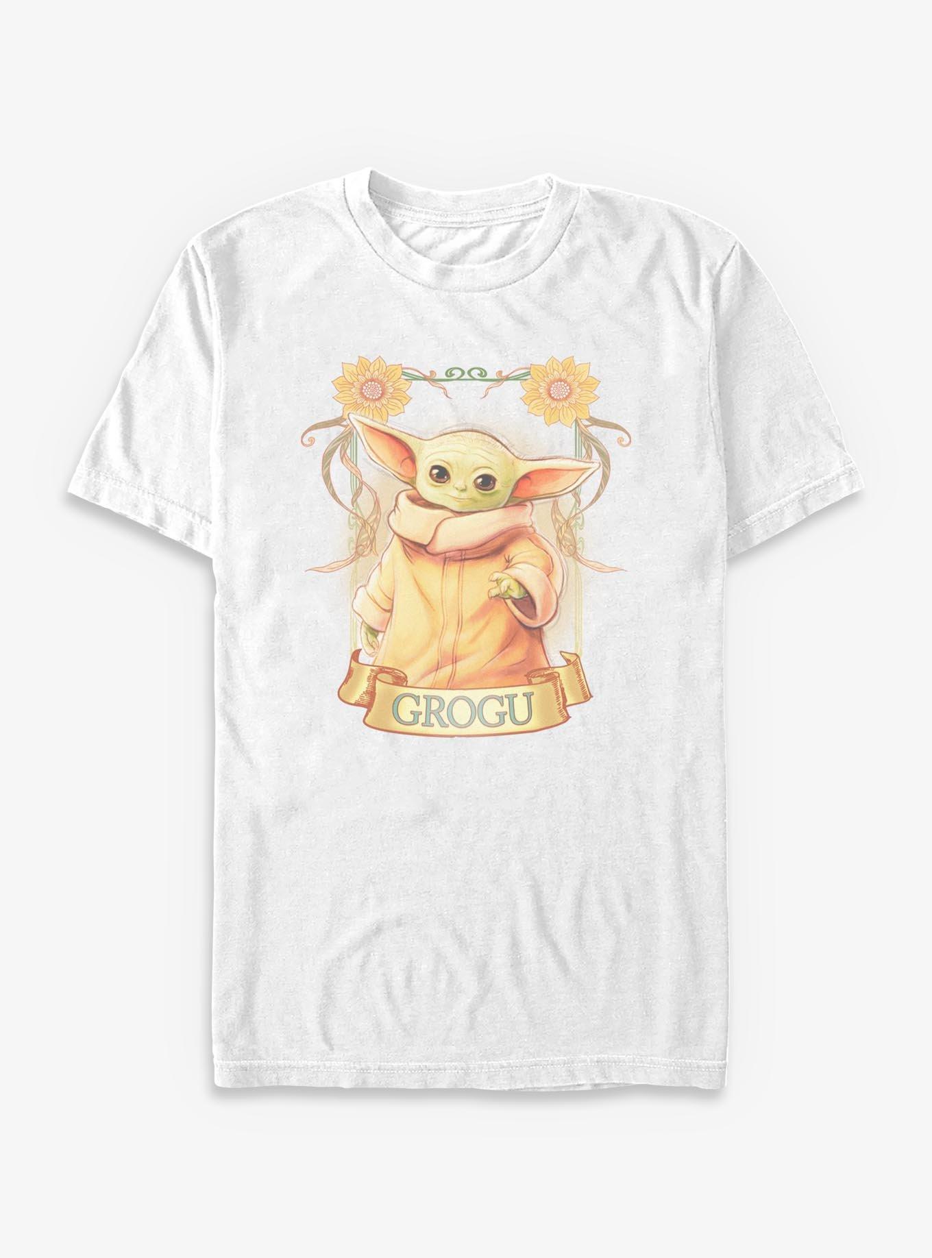 Star Wars The Mandalorian Grogu Floral Ornate Frame T-Shirt