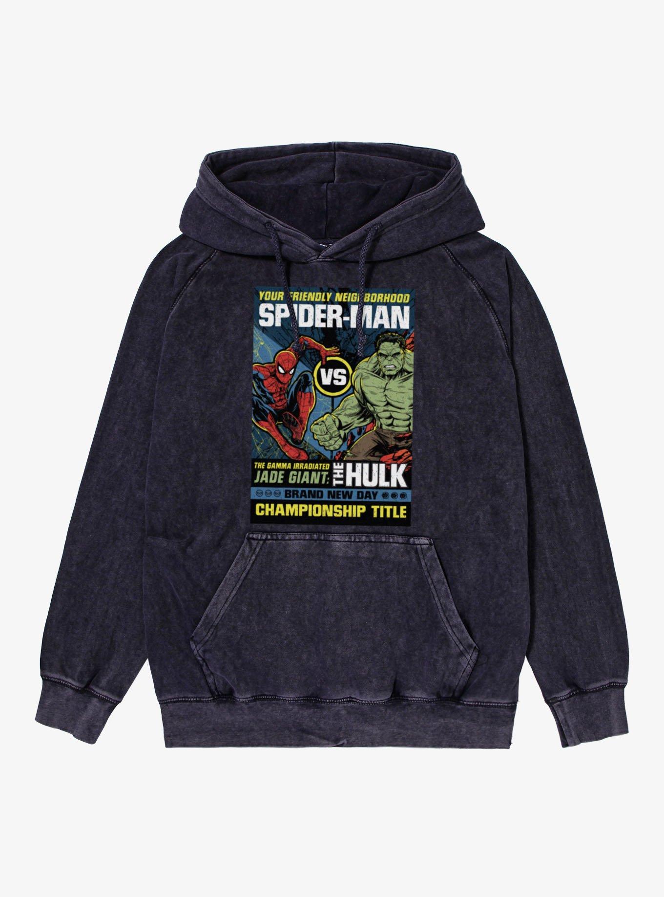 Marvel Spider-Man Brand New Day Spider-Man Vs The Hulk Championship Title Vintage Mineral Washed Hoodie, , hi-res