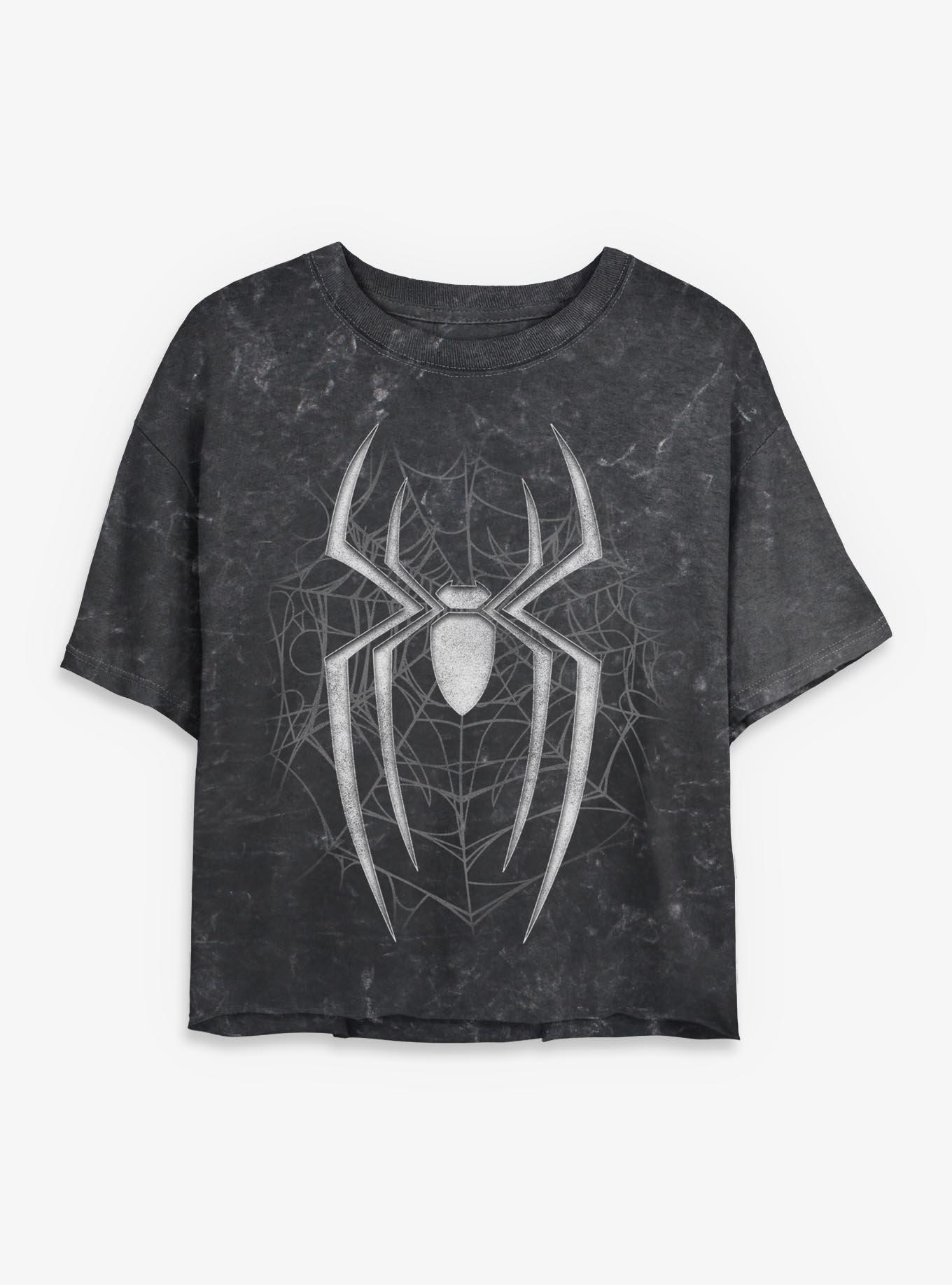 Marvel Spider-Man: Brand New Day Dark Spiderweb Girls Mineral Wash Crop T-Shirt Hot Topic Exclusive, , hi-res