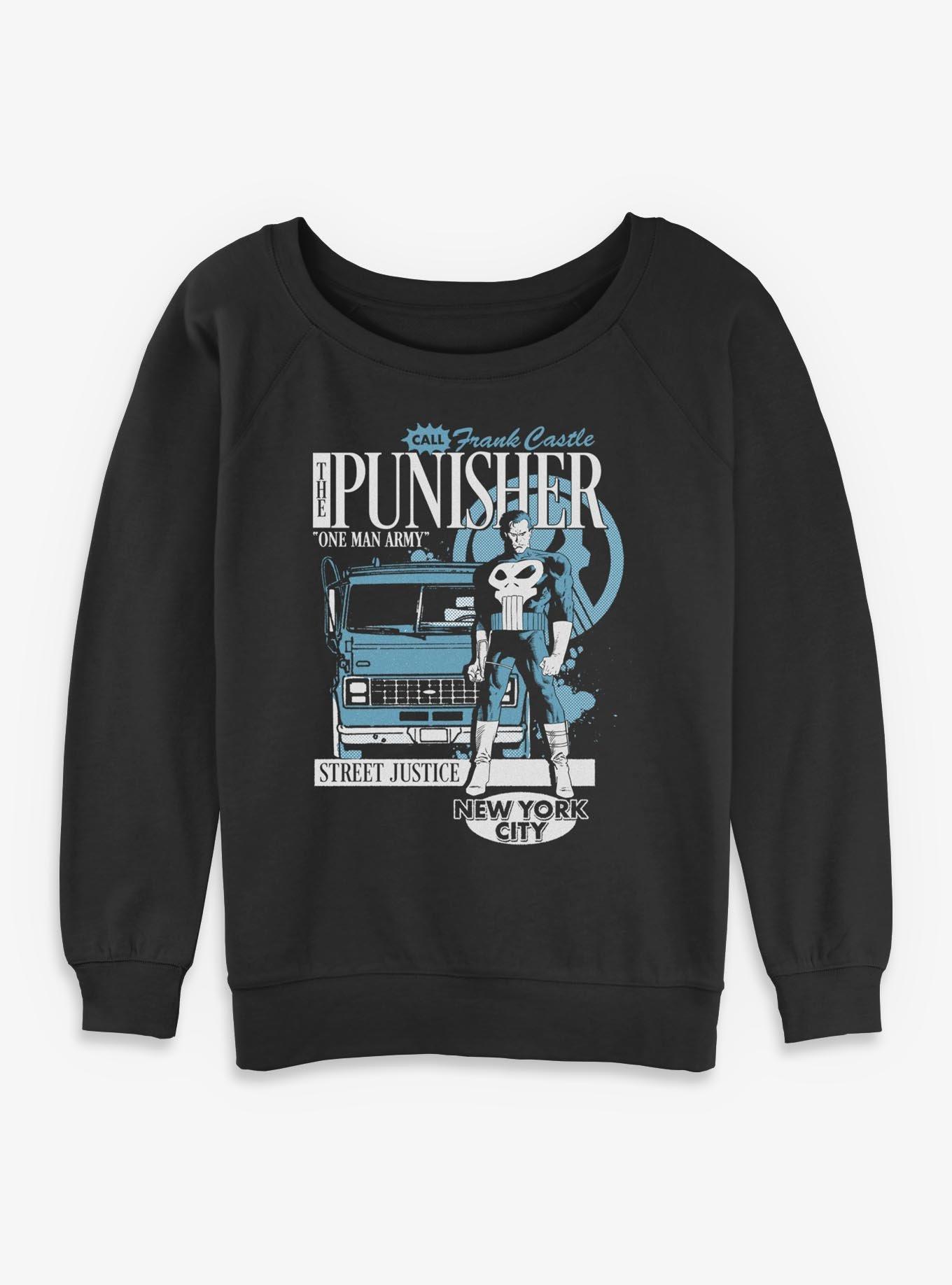 Marvel Punisher One Man Army Girls Slouchy Sweatshirt Hot Topic Exclusive, , hi-res