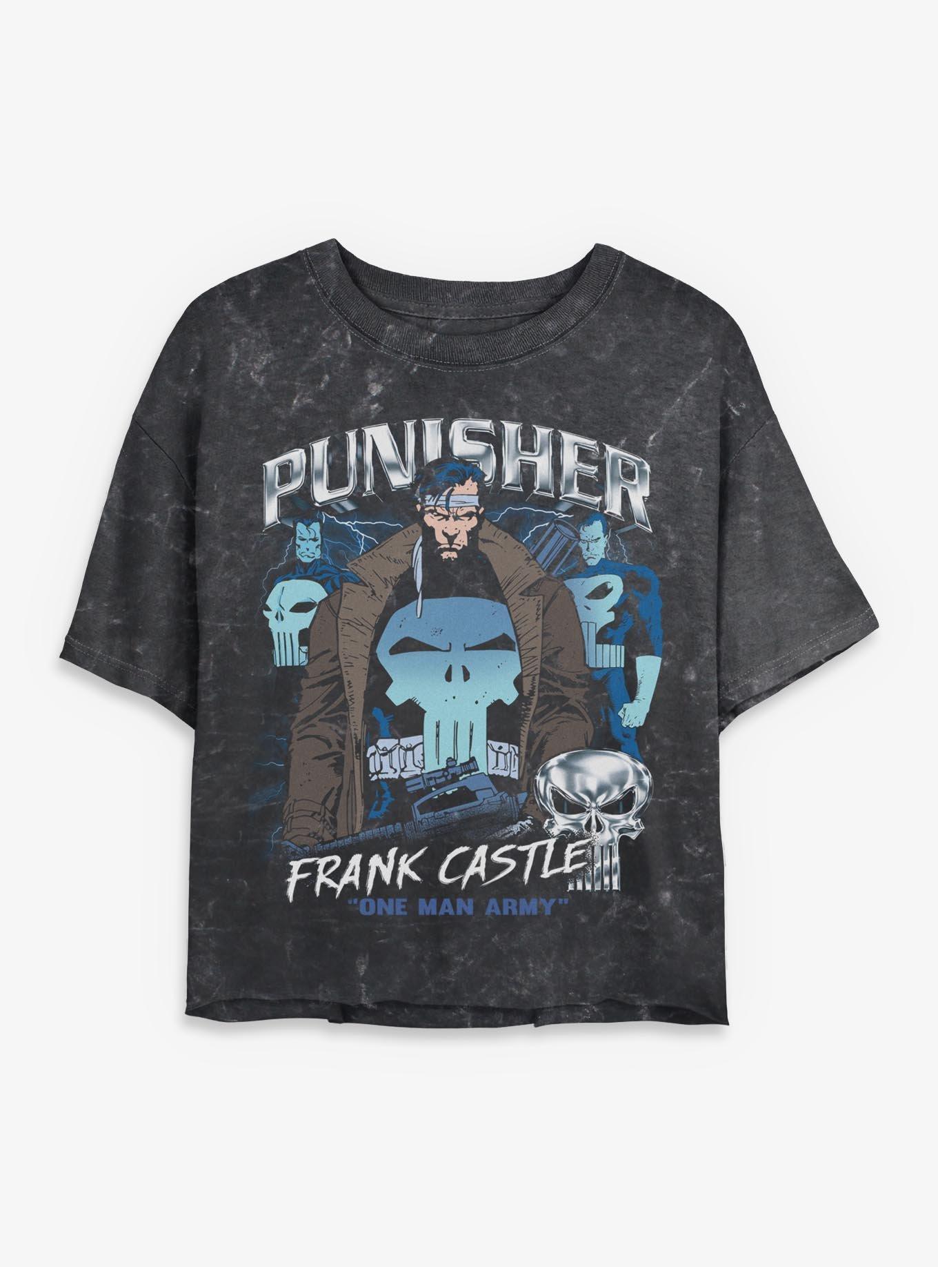 Marvel Punisher Collage Girls Mineral Wash Crop T-Shirt Hot Topic Exclusive, , hi-res