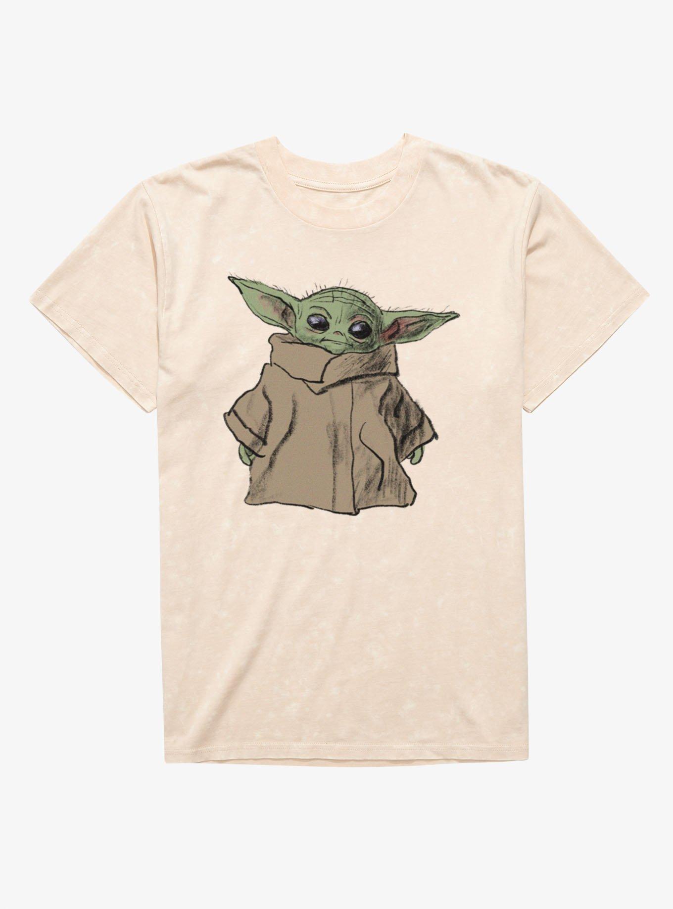 Star Wars The Mandalorian Grogu Charcoal Sketch Mineral Wash T-Shirt, , hi-res