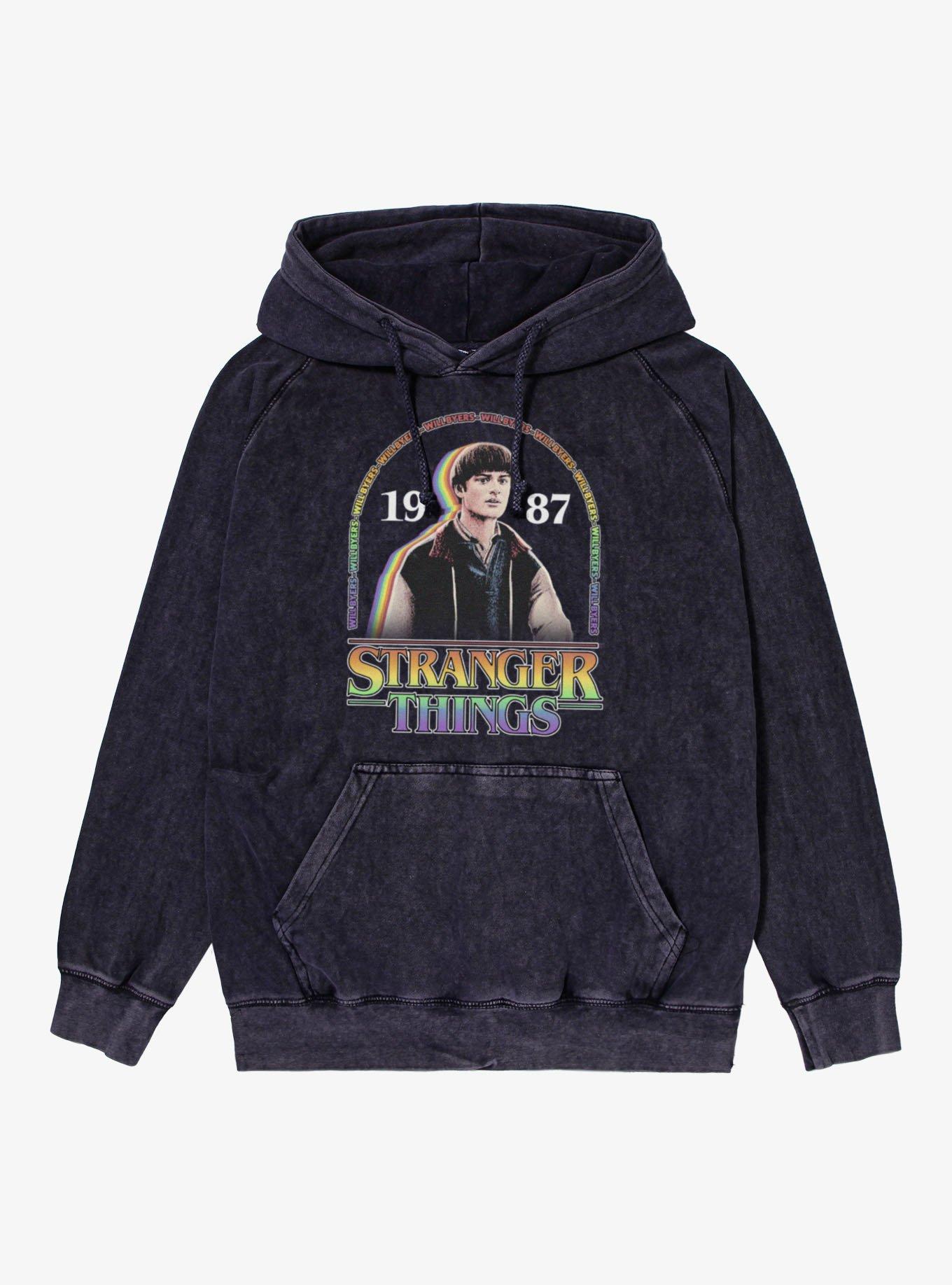 Stranger Things Will Byers 1987 Rainbow Arch Mineral Wash Hoodie, , hi-res