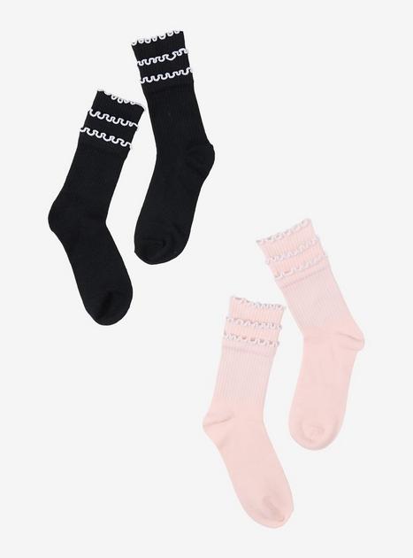Black & Pink Ruffle Tier Crew Socks 2 Pair | Hot Topic