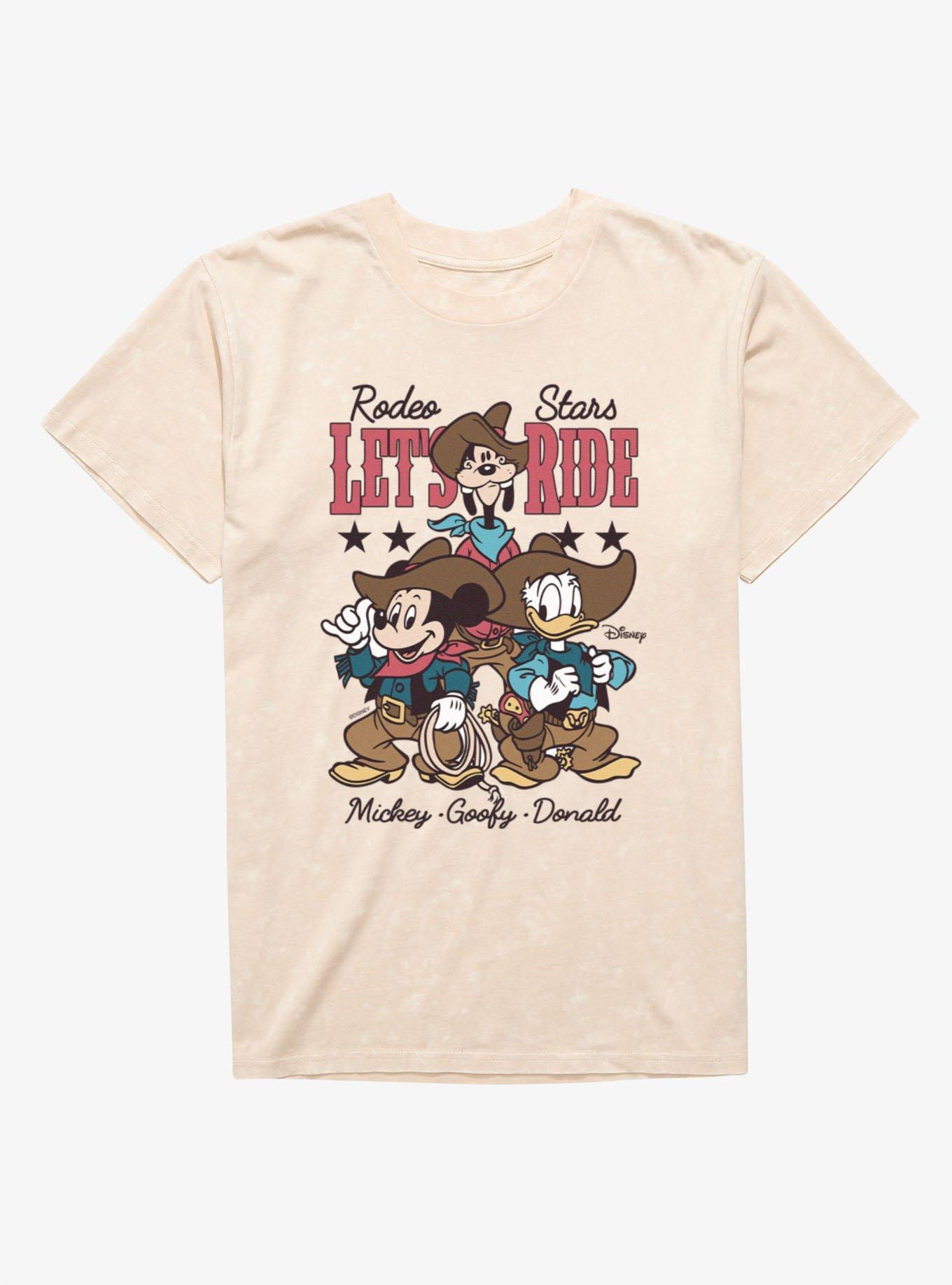 Disney Mickey Mouse Rodeo Stars Let's Ride Goofy Donald Mineral Wash T-Shirt