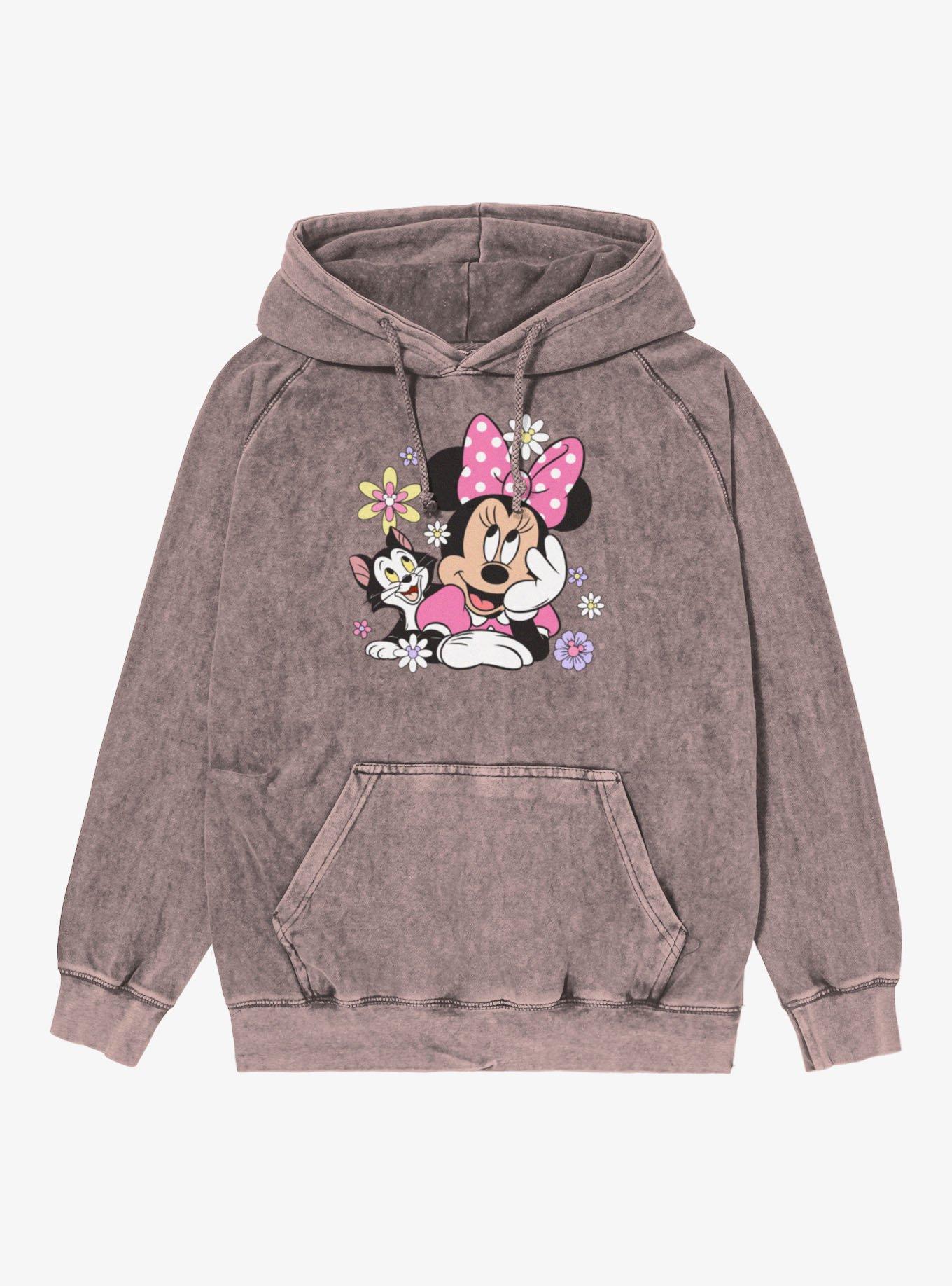 Disney Minnie Mouse Cat Flowers Vintage Mineral Washed Hoodie, , hi-res