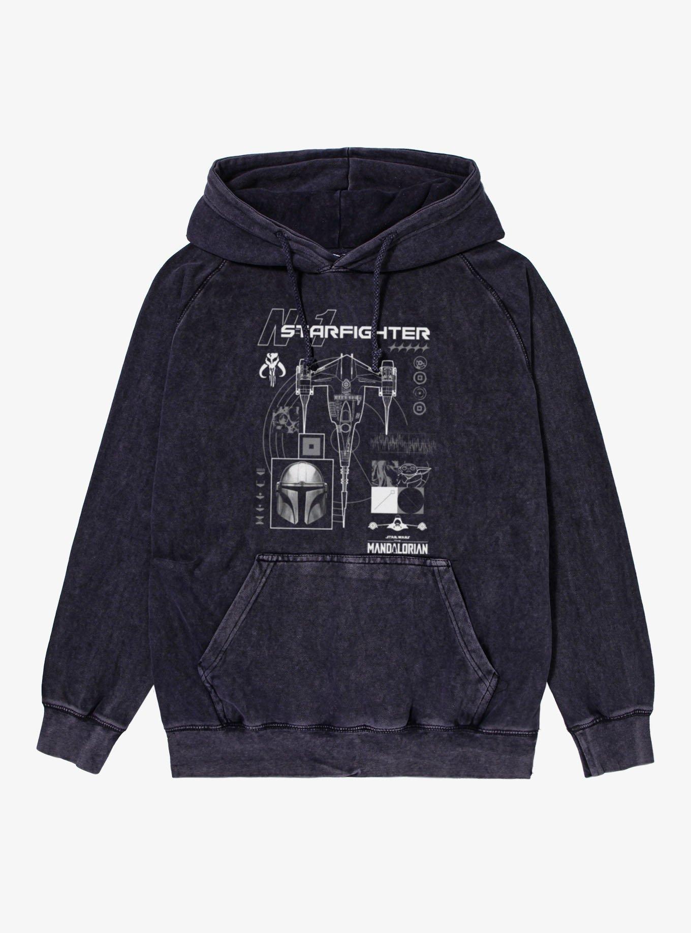Star Wars The Mandalorian N-1 Starfighter Schematic Mineral Wash Hoodie, , hi-res