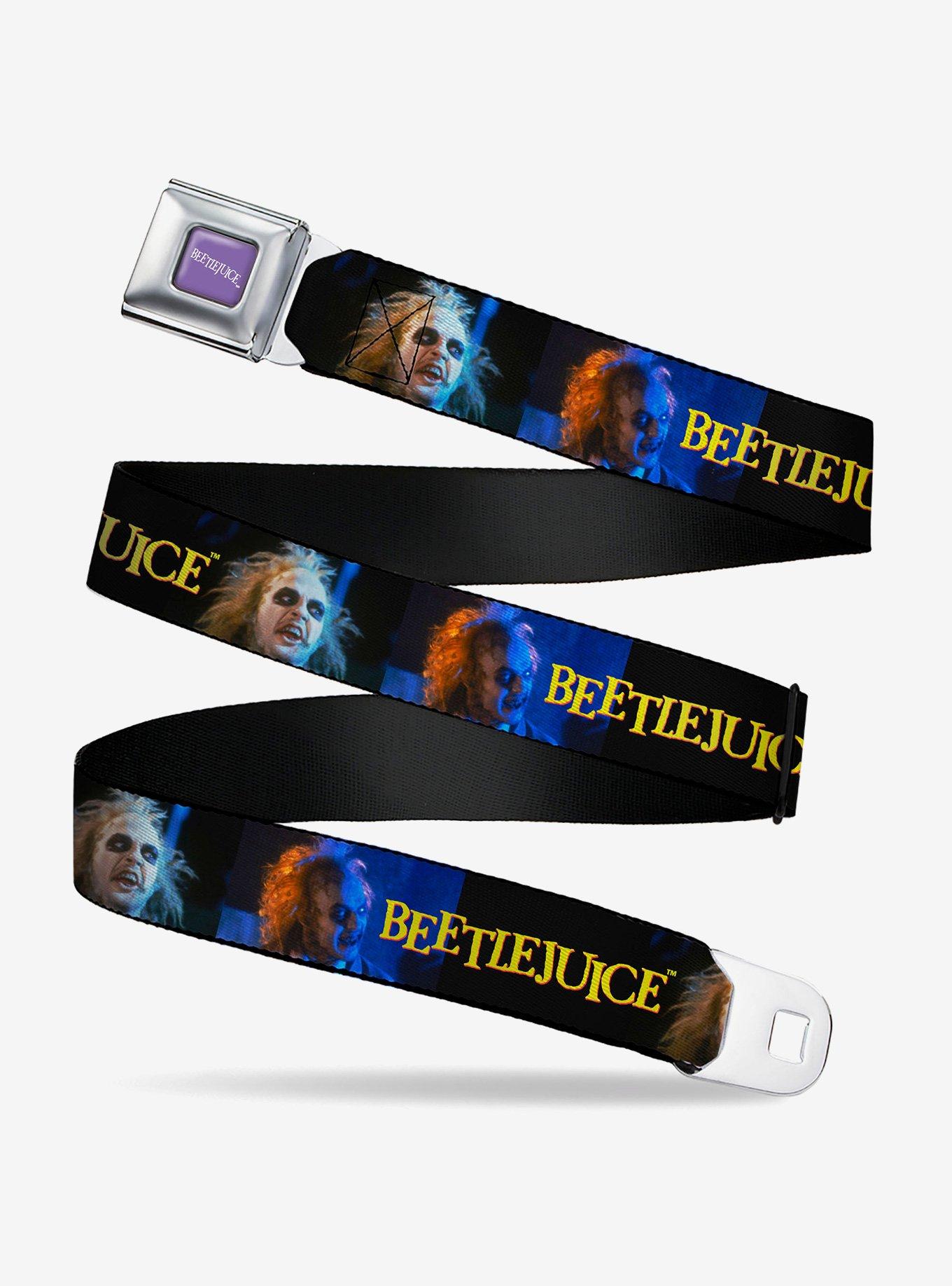 Beetlejuice Title Logo and Expressions Black Seatbelt Buckle Belt, , hi-res