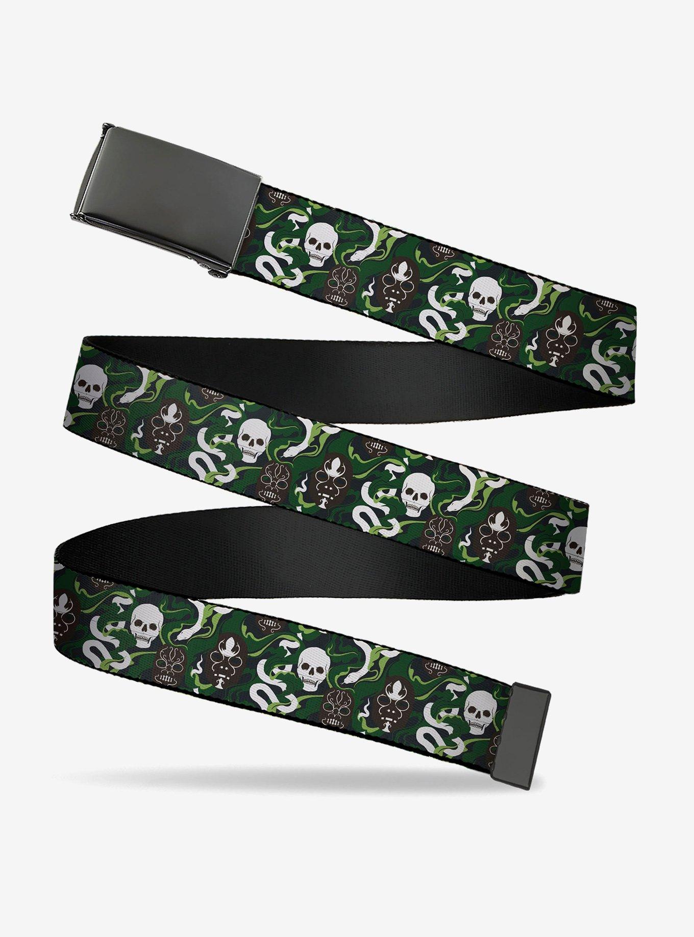 Harry Potter Slytherin Camo and Title Logo Greens Clamp Buckle Belt, , hi-res