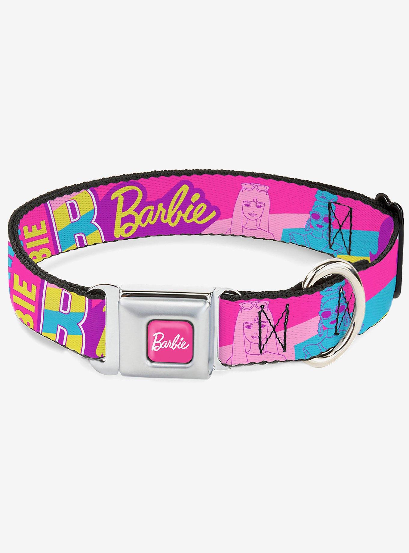 Barbie Text and Dolls Collage Multi Seatbelt Buckle Dog Collar