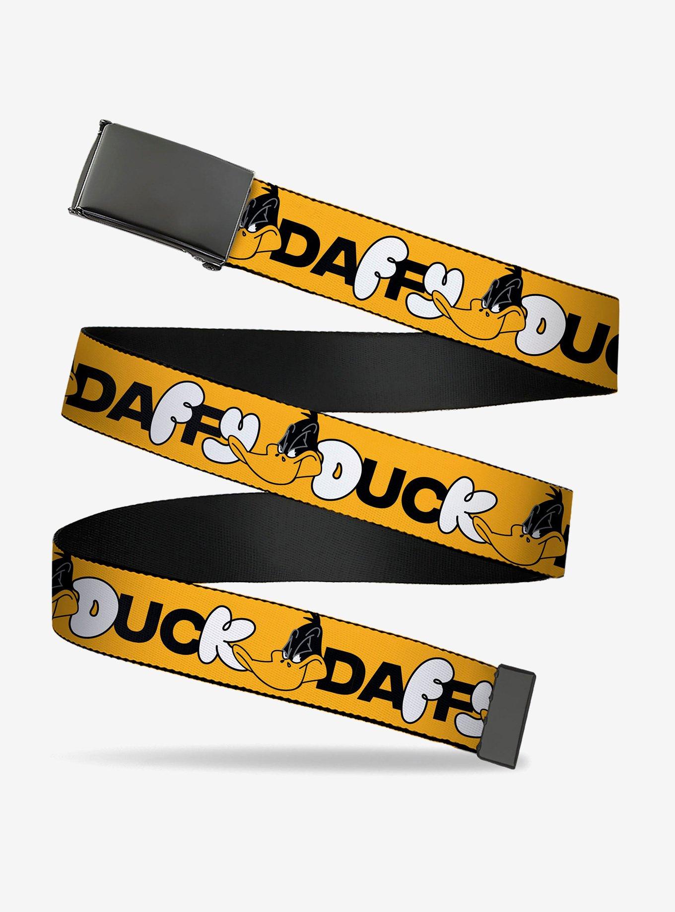 Looney Tunes Daffy Duck Smiling Face Text Clamp Buckle Belt