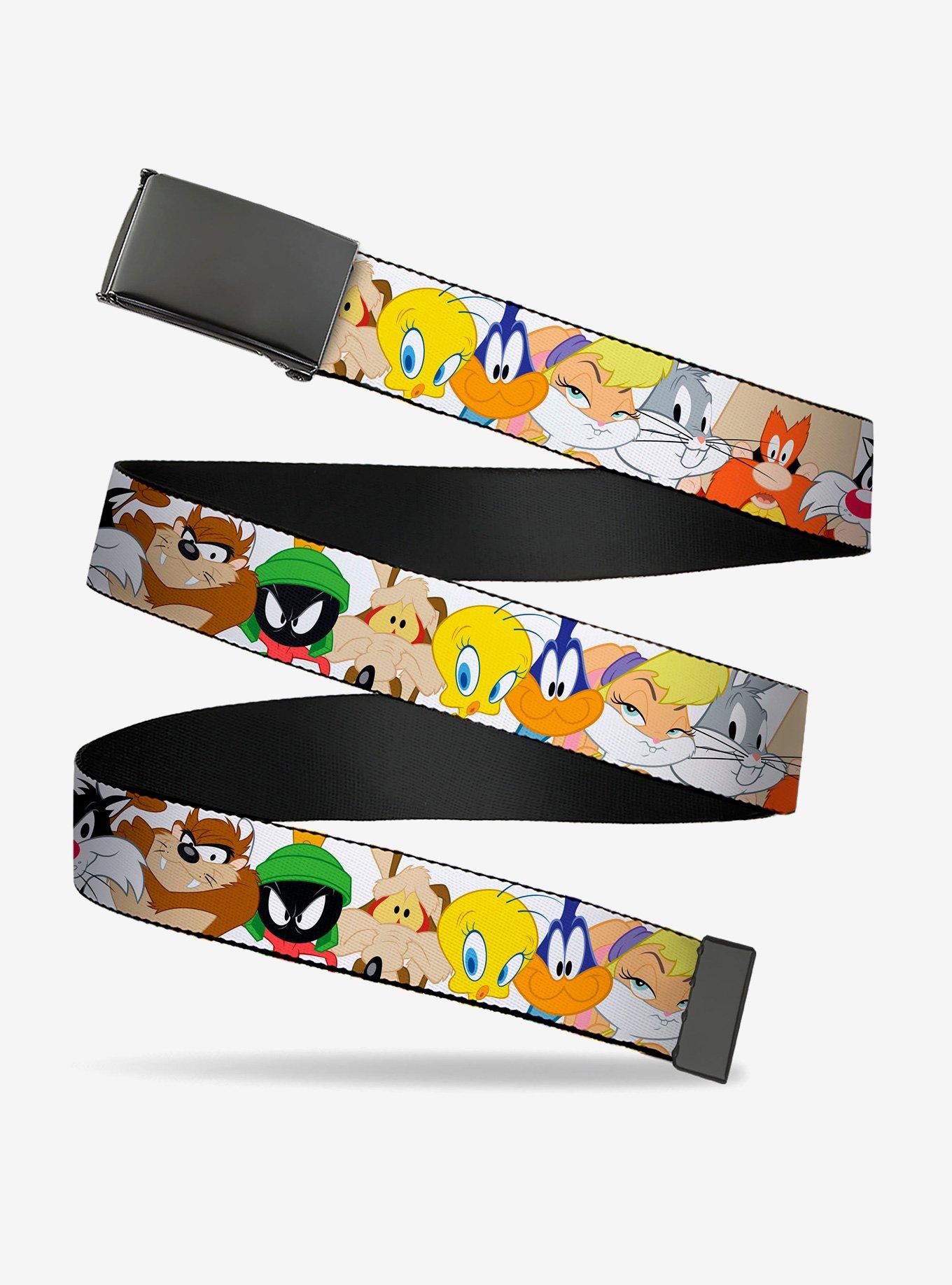 Looney Tunes Nine Character Faces White Clamp Buckle Belt, , hi-res