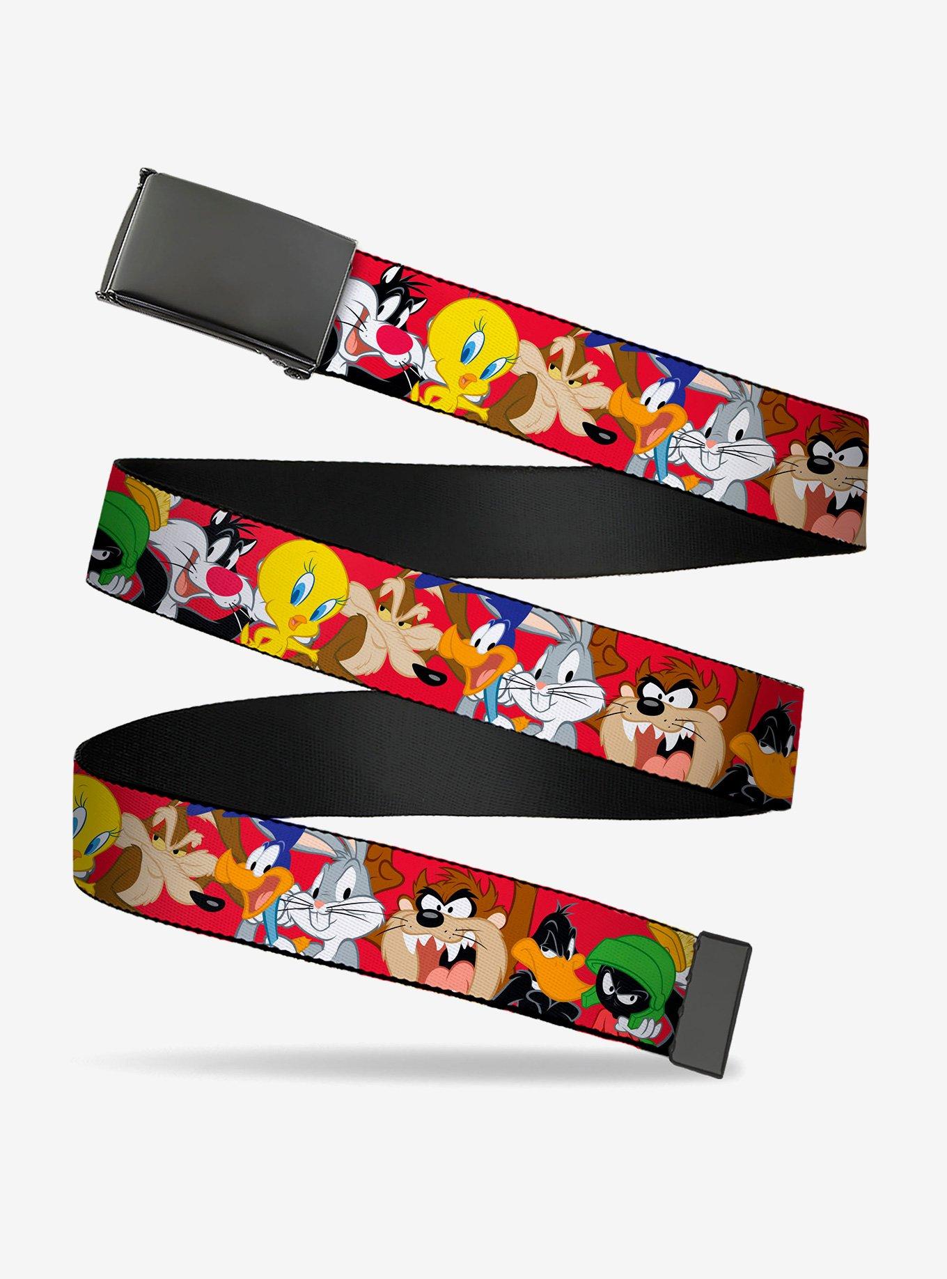 Looney Tunes Eight Character Faces Red Clamp Buckle Belt, , hi-res