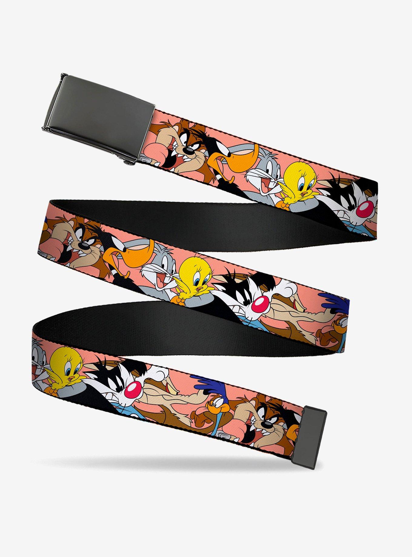 Looney Tunes Seven Character Poses Stacked Peach Clamp Buckle Belt, , hi-res