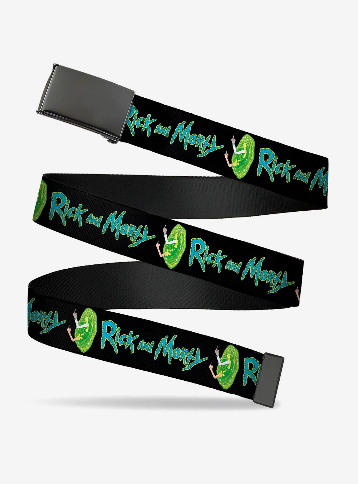 Rick and Morty Title Logo Middle Finger Portal Jump Clamp Buckle Belt