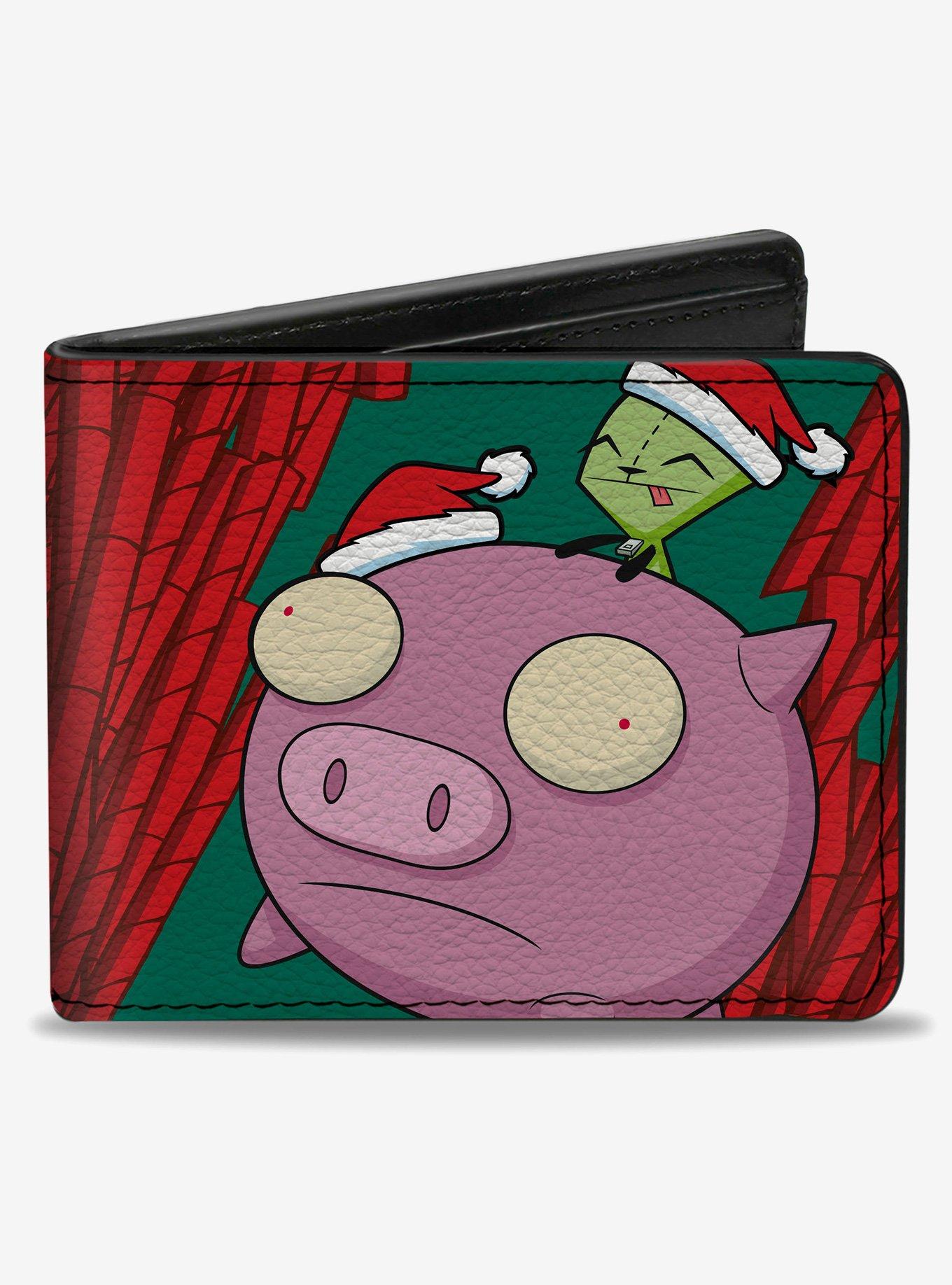 Invader Zim Holiday Santa GIR and Piggy Flying Red Green Bifold Wallet