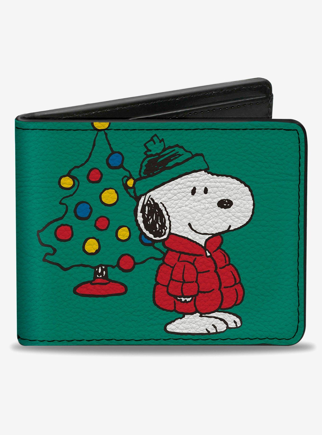 Peanuts Snoopy and Woodstock Holiday Red Puffer Jacket Pose Bifold Wallet