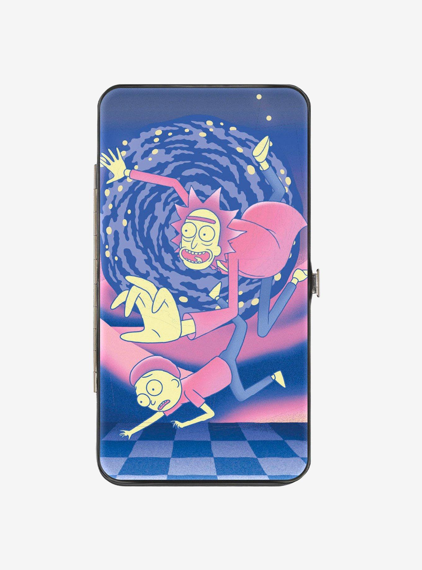 Rick and Morty Portal Pose and Icon Blocks Collage Pink Hinged Wallet, , hi-res